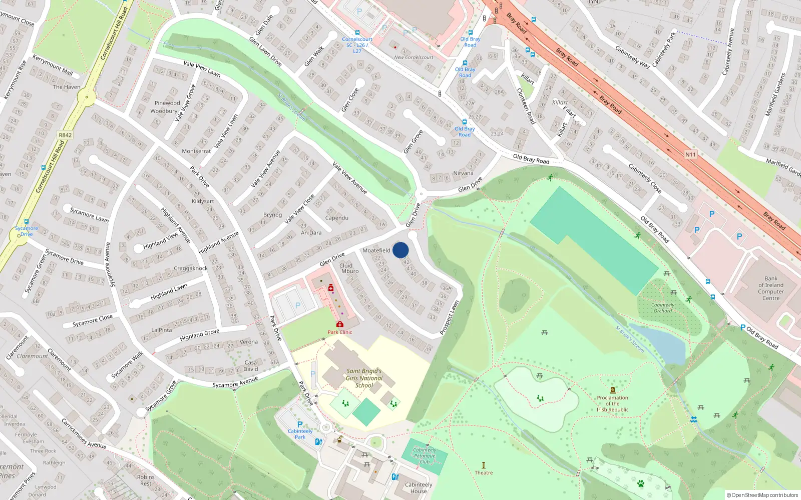 Overhead map showing the location of 44 Prospect Lawn, Cabinteely