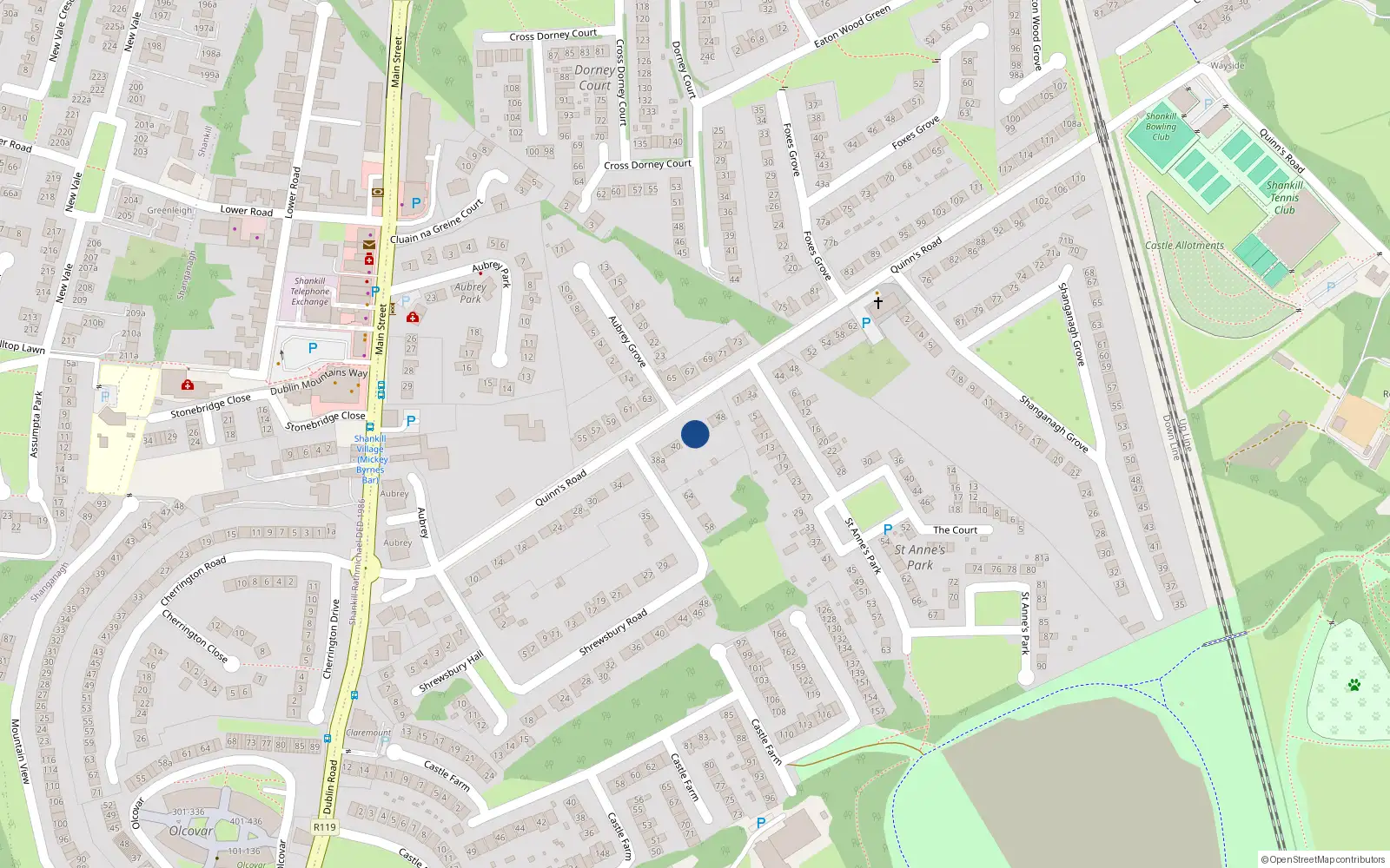 Overhead map showing the location of 44 Quinn's Road, Shankill