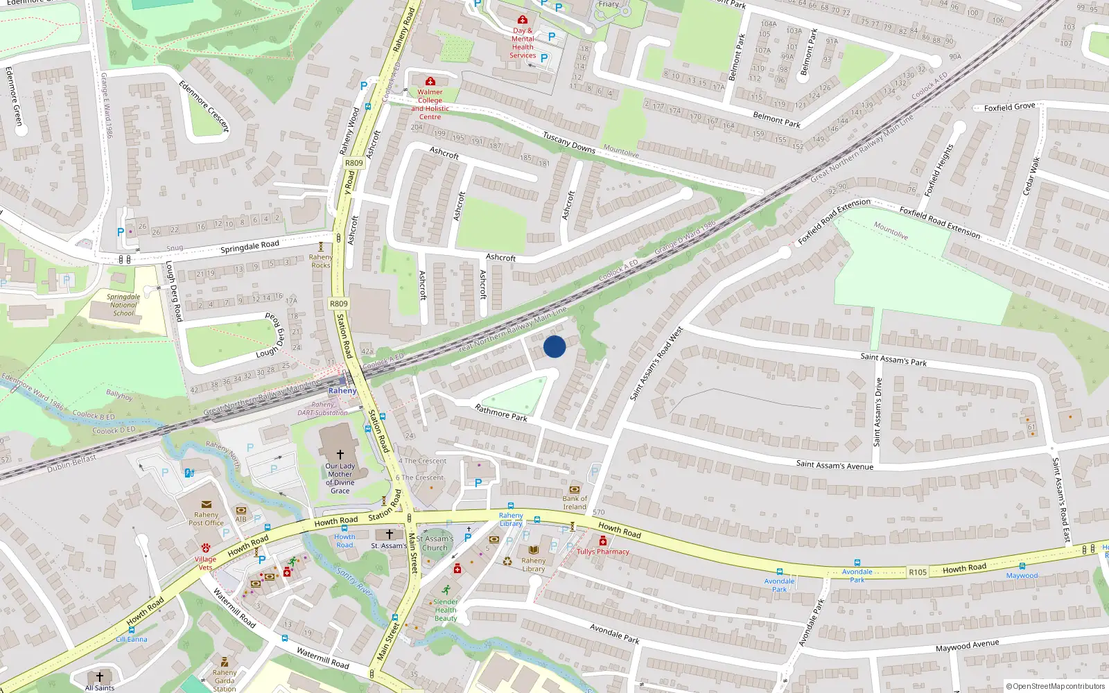 Overhead map showing the location of 44 Rathmore Park, Raheny, Dublin 5