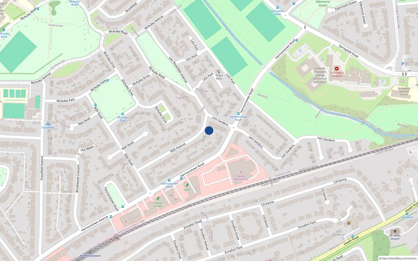 Overhead map showing the location of 44 Ribh Avenue, Dublin 5