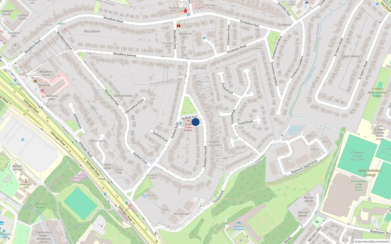 Overhead map showing the location of 44 Seafield Crescent, Blackrock, Dublin
