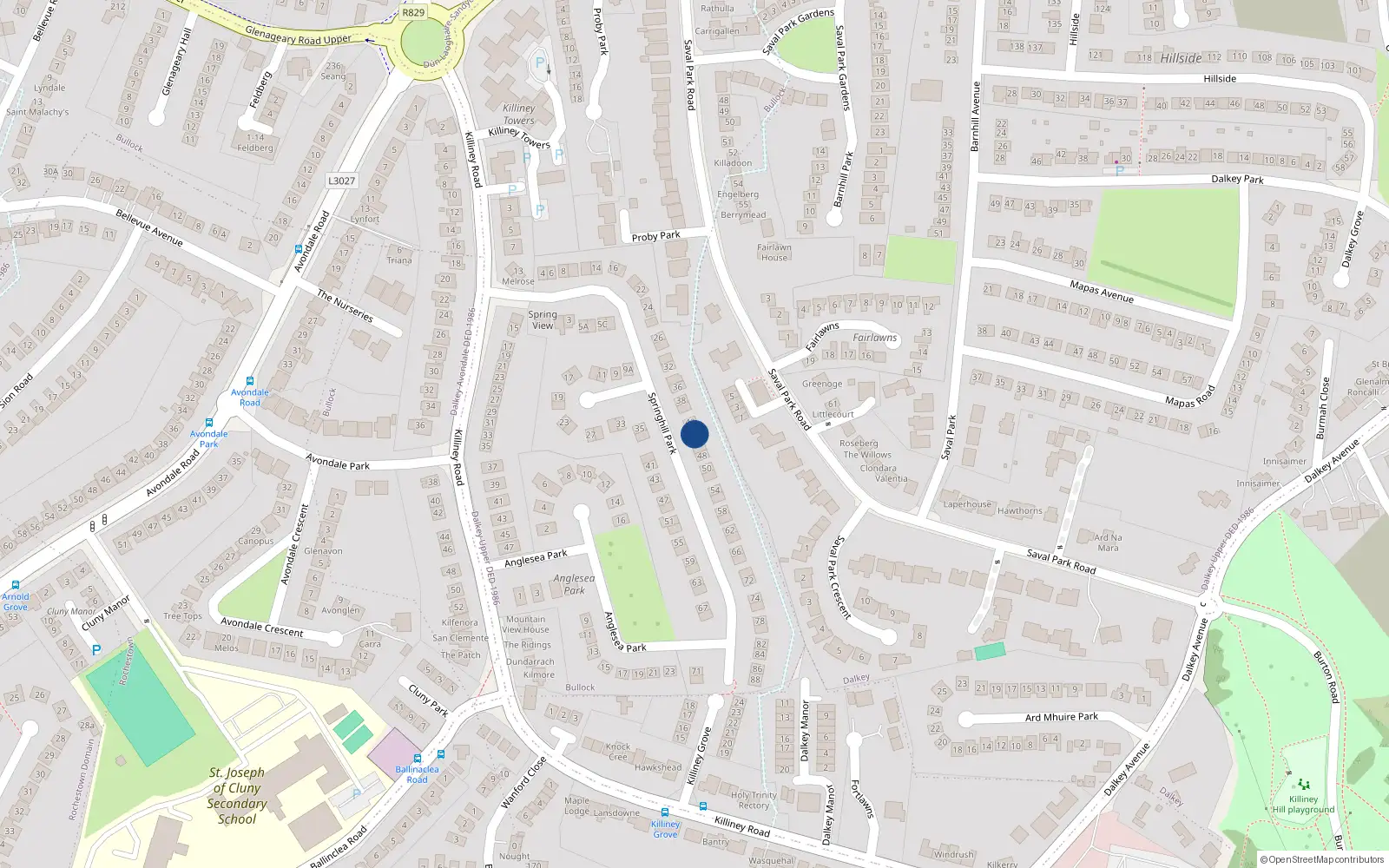 Overhead map showing the location of 44 Springhill Park, Dalkey