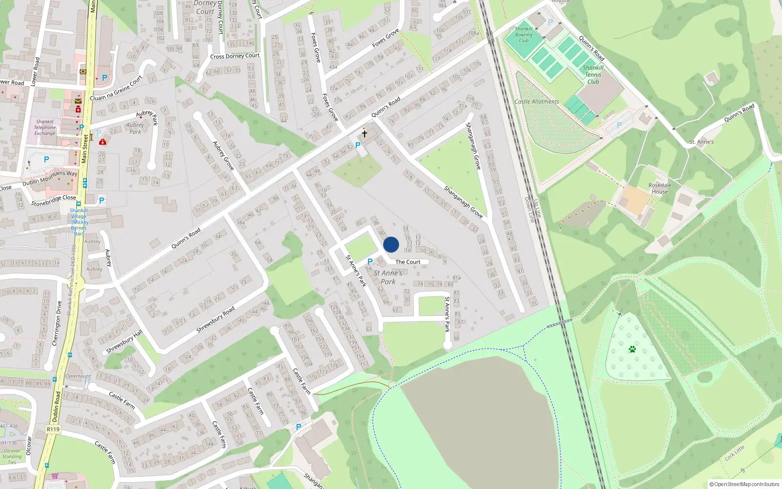 Overhead map showing the location of 44 St Annes Park, Shankill, Dublin