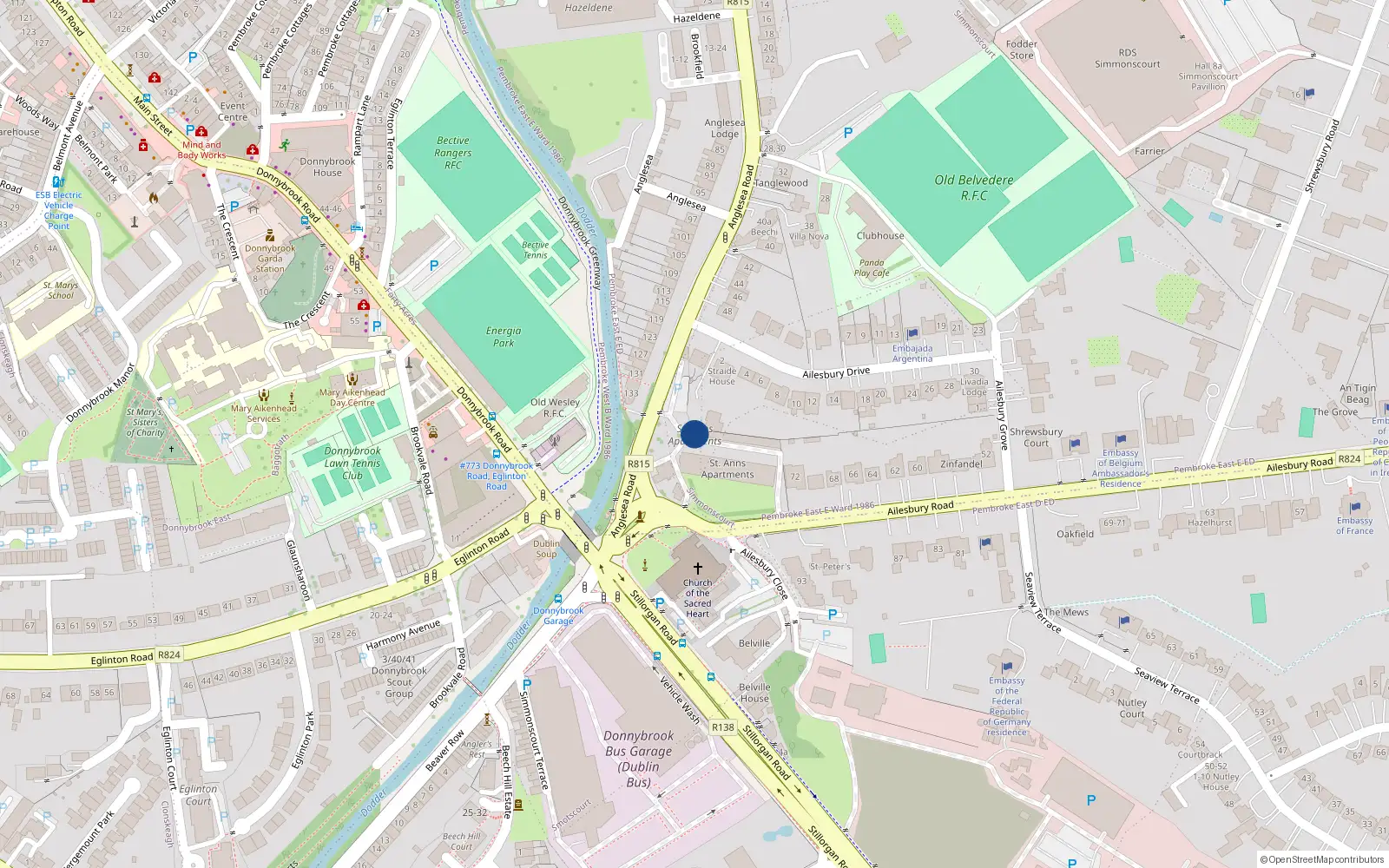 Overhead map showing the location of 44 St Anns, Donnybrook, Dublin 4