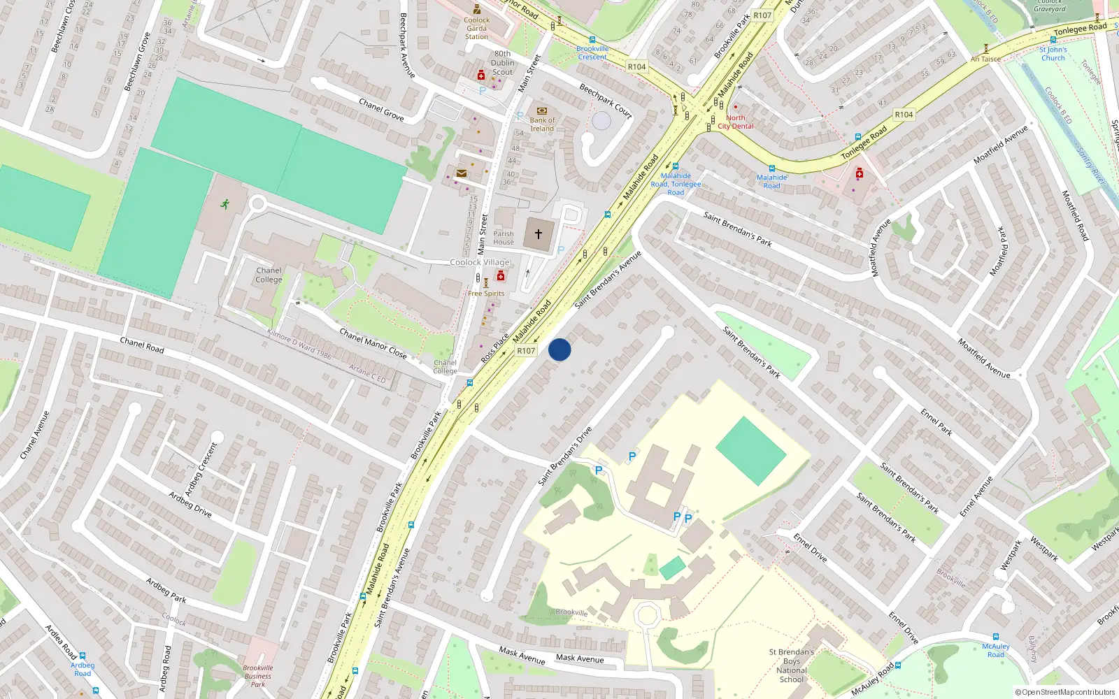 Overhead map showing the location of 44 Saint Brendan's Avenue, Dublin 5
