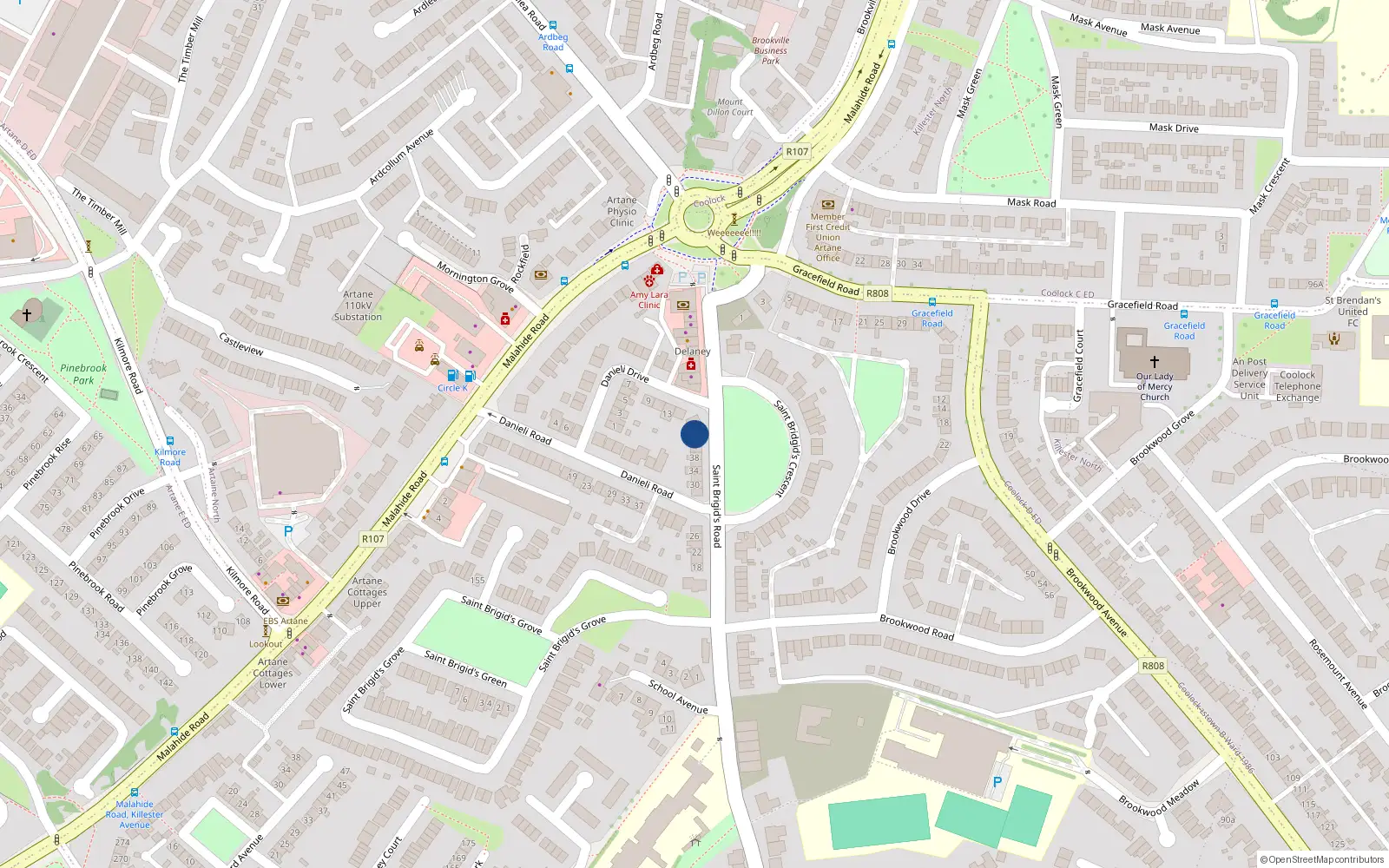 Overhead map showing the location of 44 St Brigids Road, Killester, Dublin 5