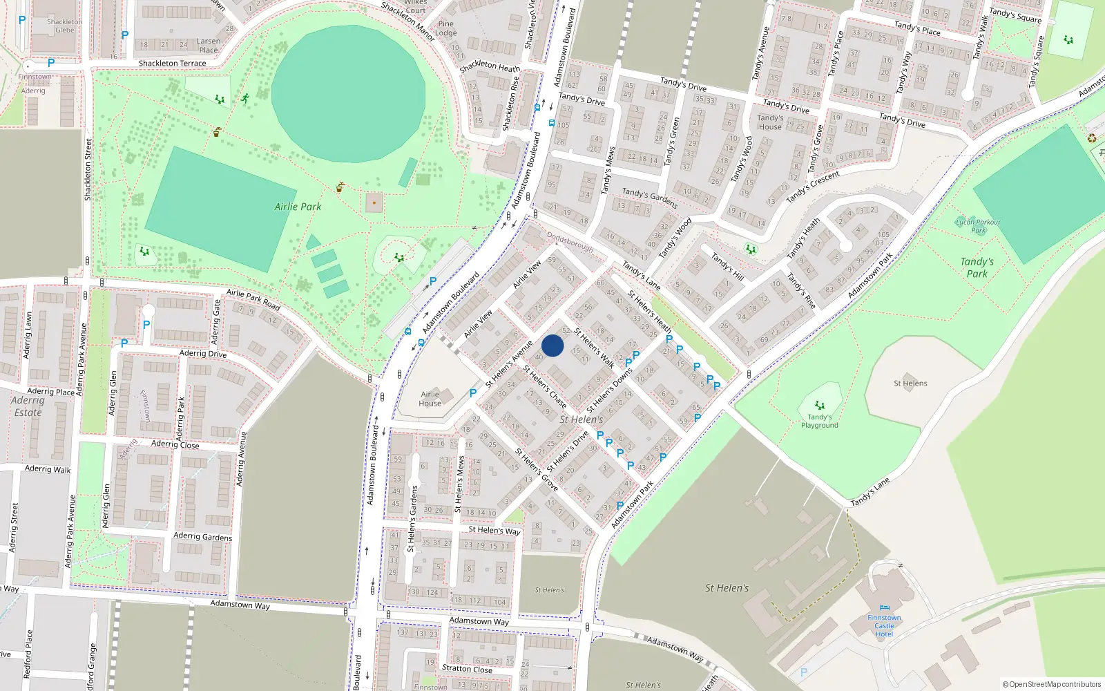 Overhead map showing the location of 44 Saint Helen's Avenue, Lucan