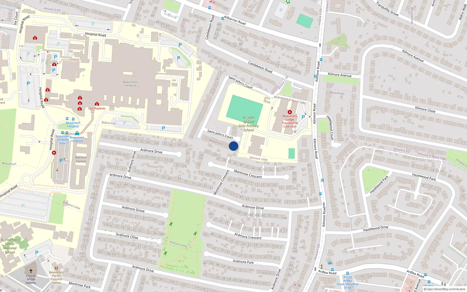 Overhead map showing the location of 44 Saint Johns Court, Dublin 5