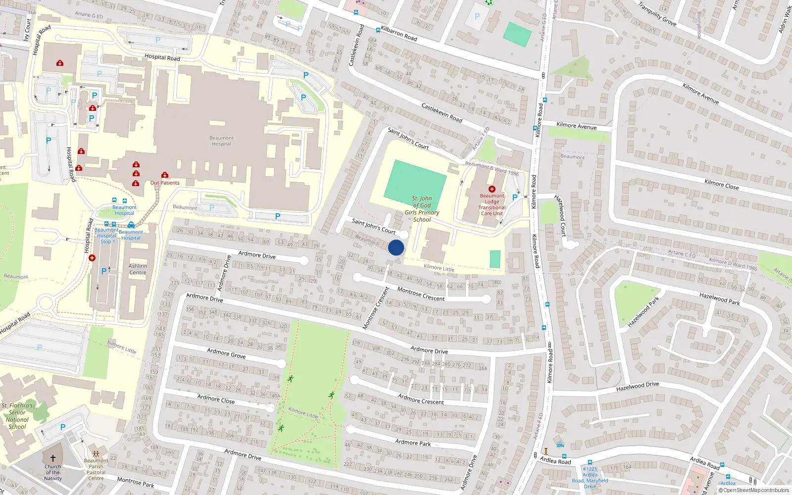 Overhead map showing the location of 44 St Johns Court, Artane, Dublin 5