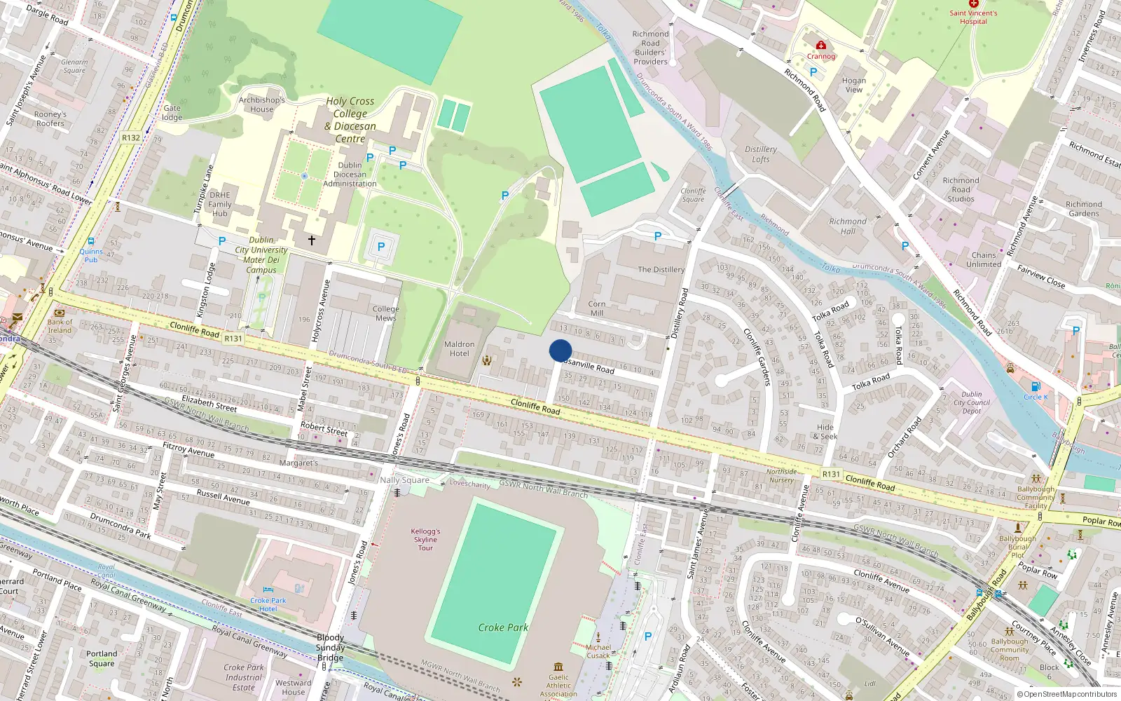 Overhead map showing the location of 44 Susanville Road, Dublin 3
