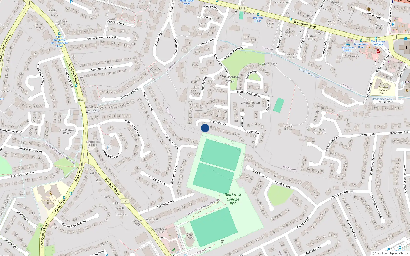 Overhead map showing the location of 44 the Beeches, Monkstown Valley, Monkstown