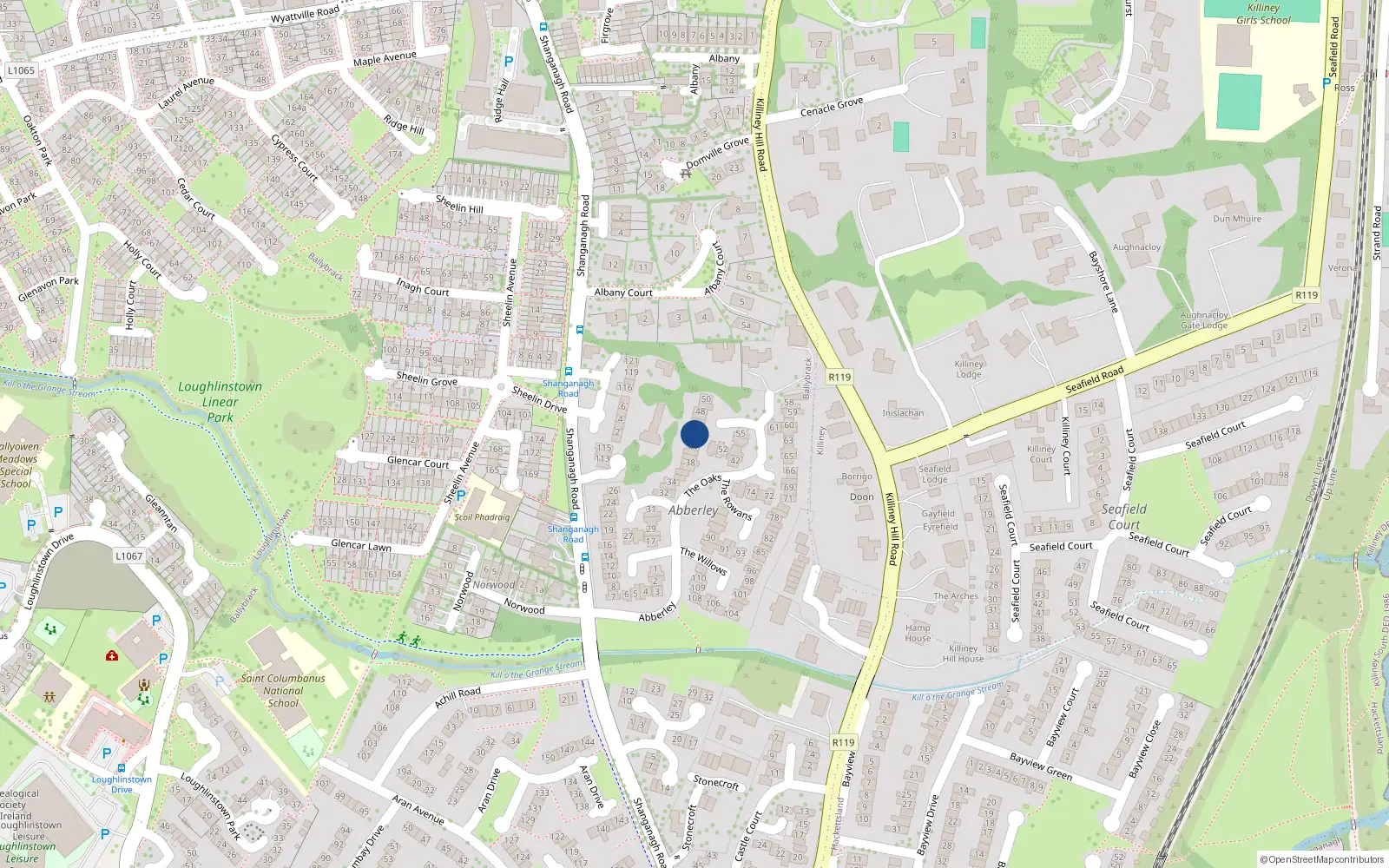 Overhead map showing the location of 44 The Hawthorns, Killiney