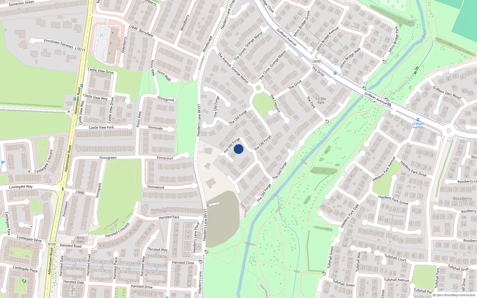 Overhead map showing the location of 44 the Old Forge, Lucan, Dublin