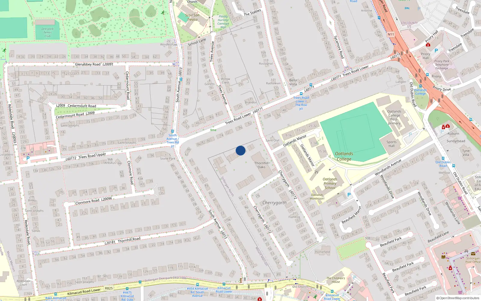 Overhead map showing the location of 44 Thornhill Oaks, Cherry Garth, Mount Merrion
