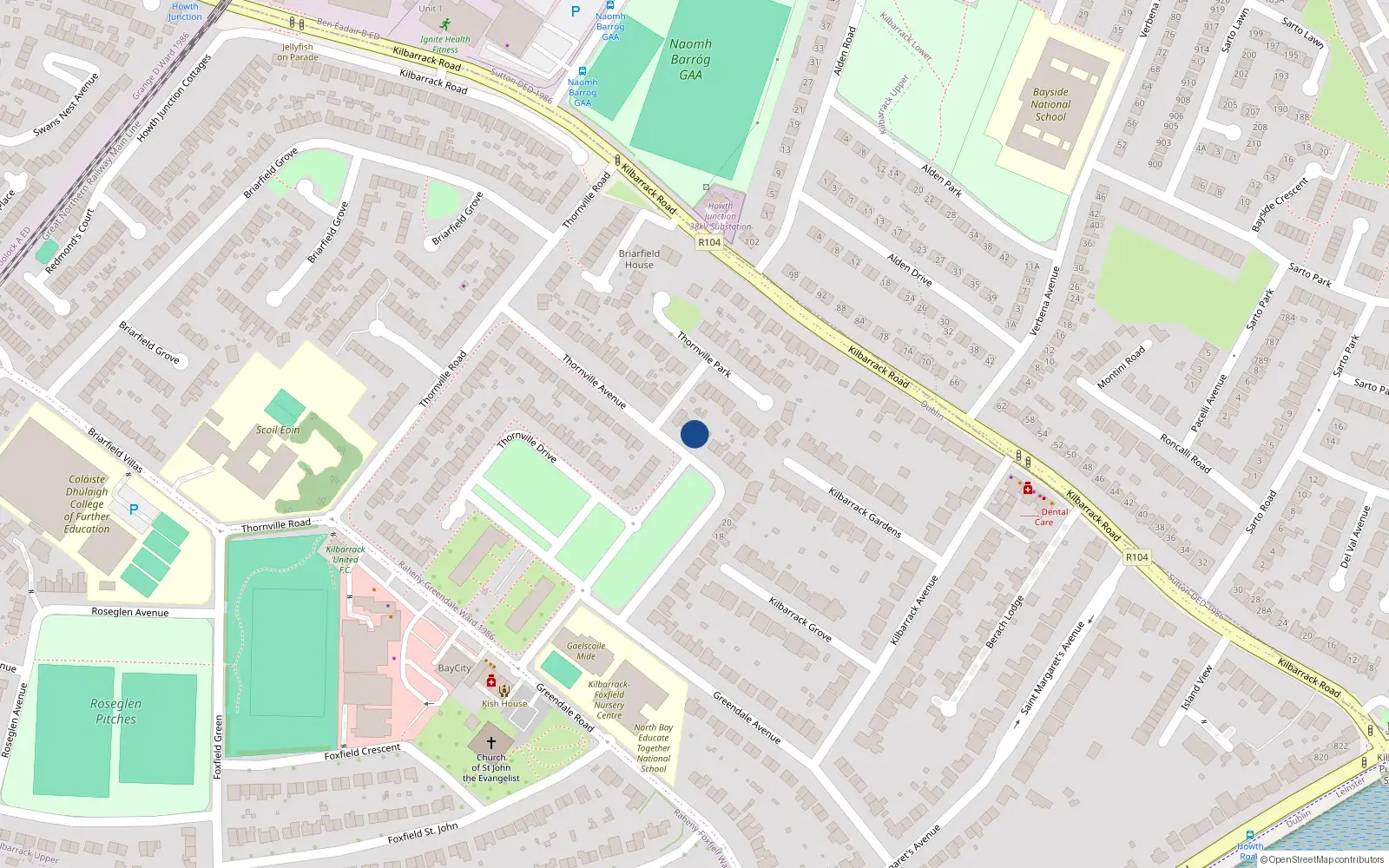 Overhead map showing the location of 44 Thornville Avenue, Kilbarrack, Dublin 5