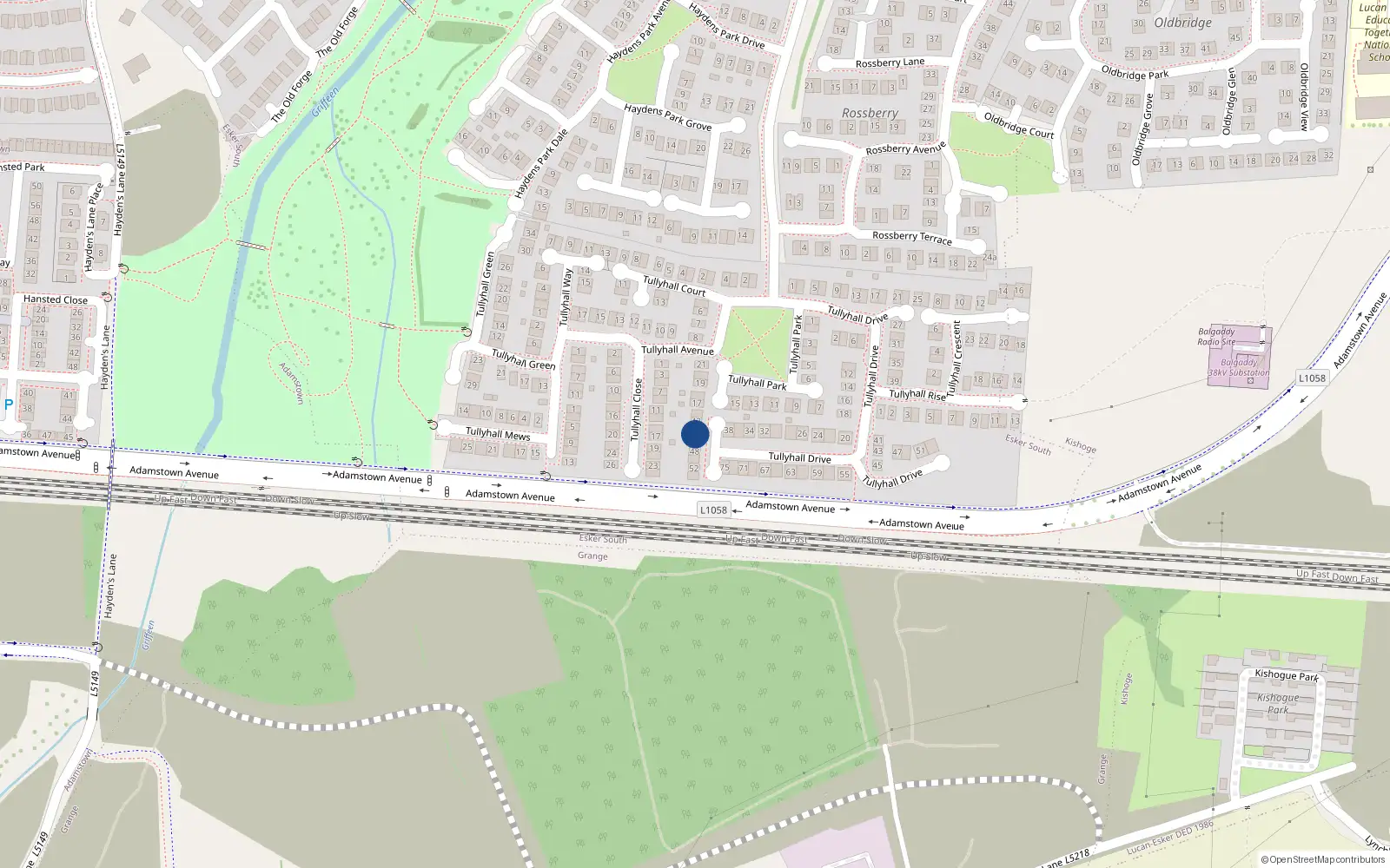 Overhead map showing the location of 44 Tullyhall Drive, Lucan
