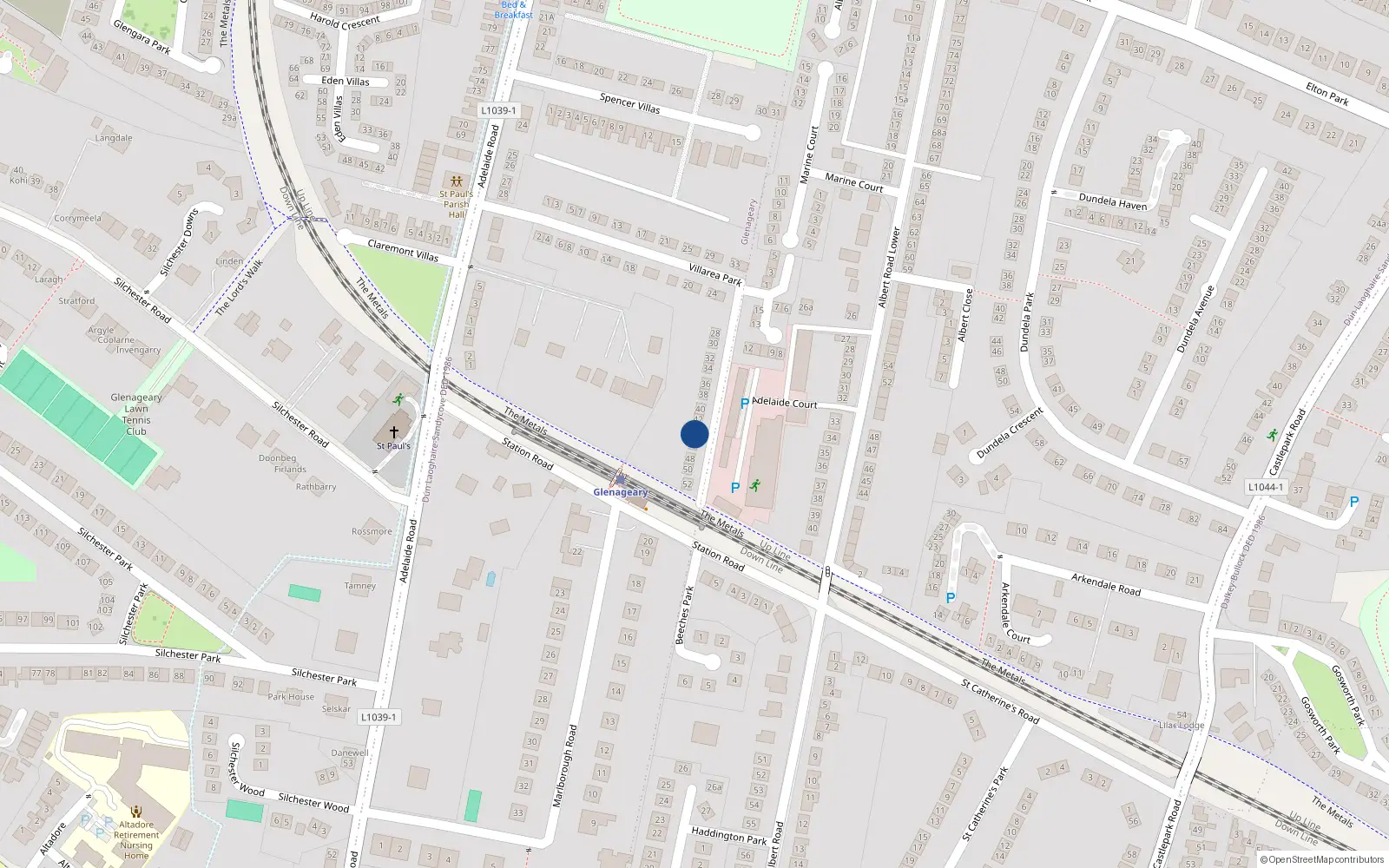 Overhead map showing the location of 44 Villarea Park, Dublin