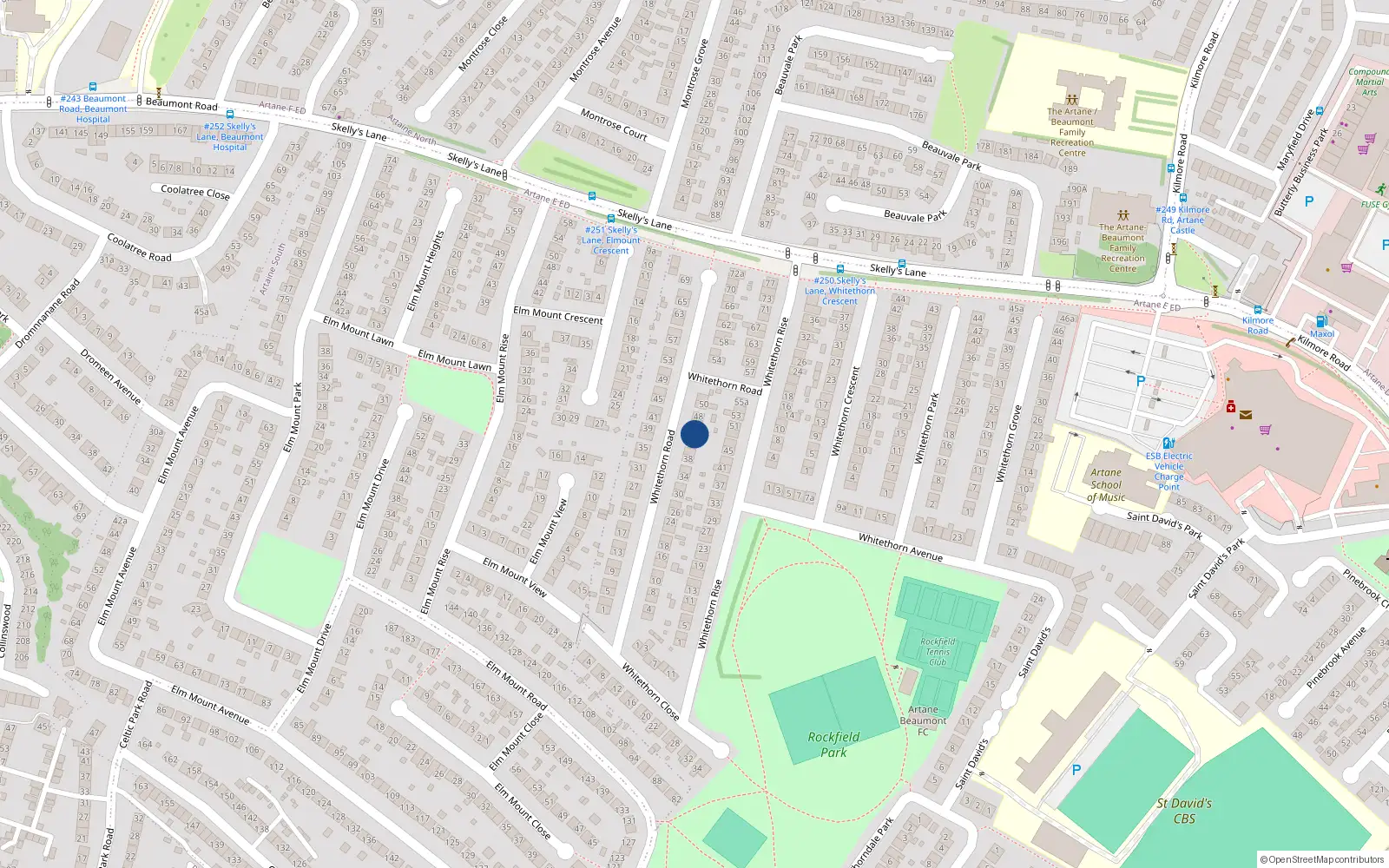 Overhead map showing the location of 44 Whitethorn Road, Dublin 5