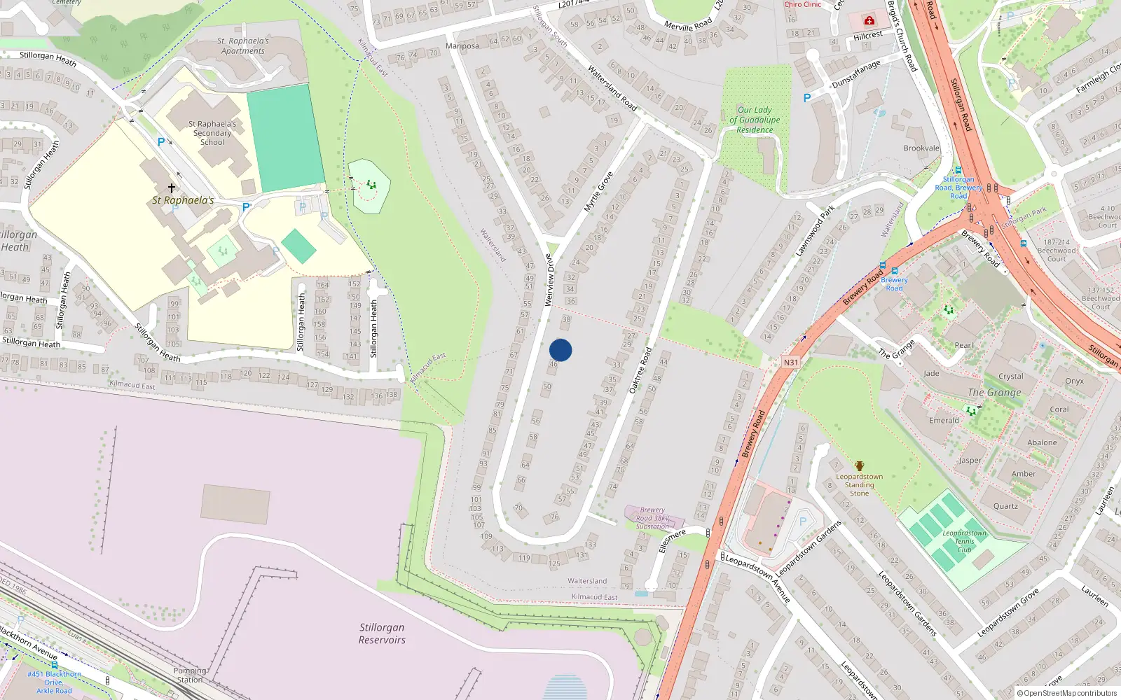 Overhead map showing the location of 44 Wierview Drive, Stillorgan, Dublin