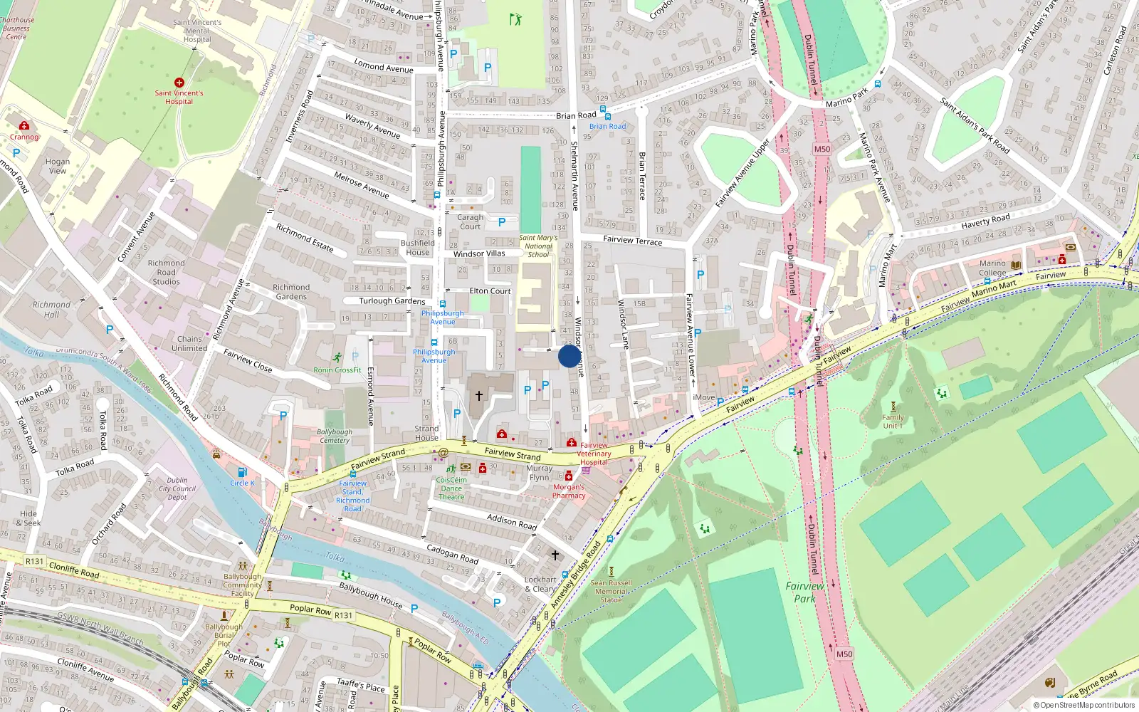Overhead map showing the location of 44 Windsor Avenue, Dublin 3