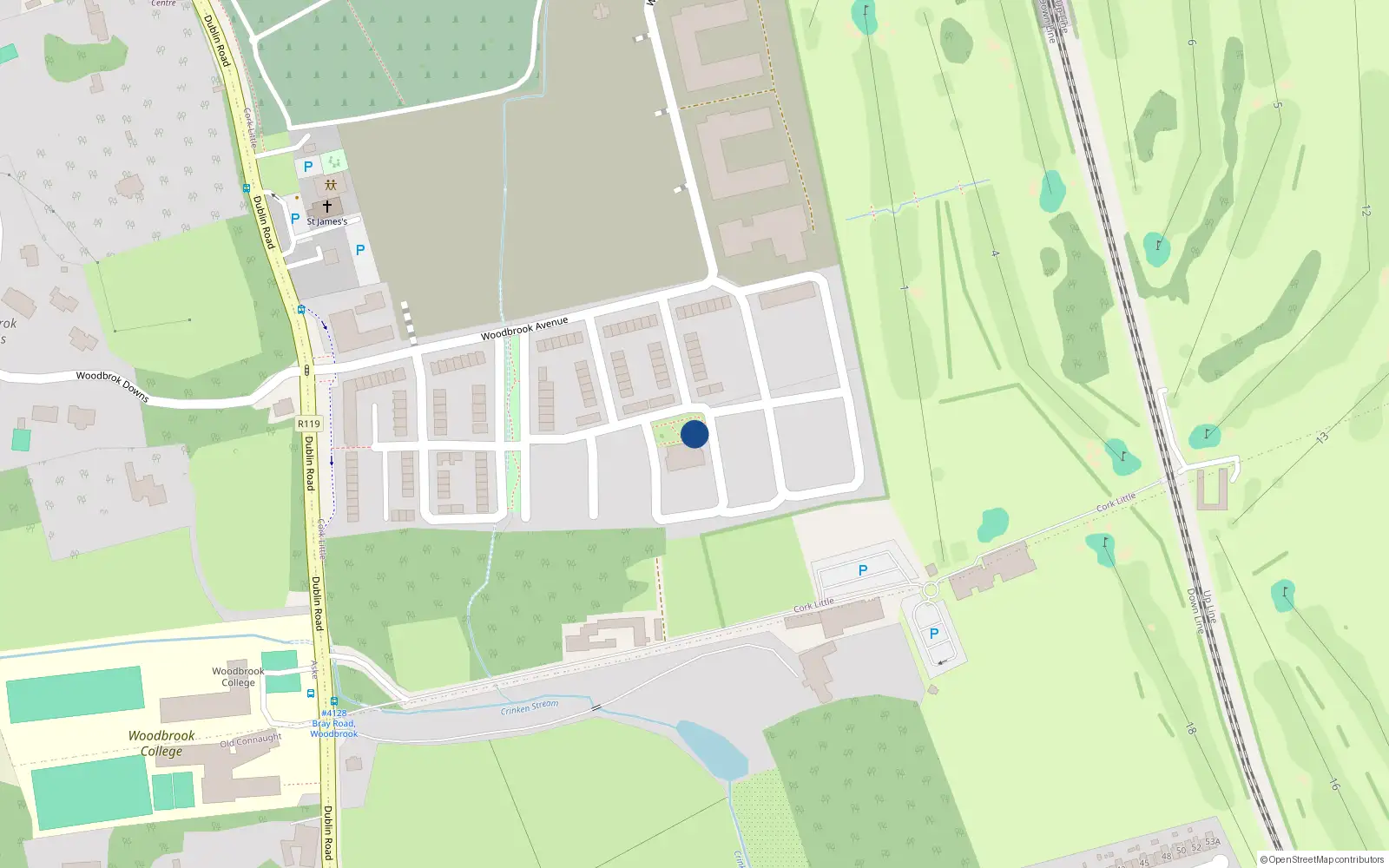 Overhead map showing the location of 44 Woodbrook, Bray