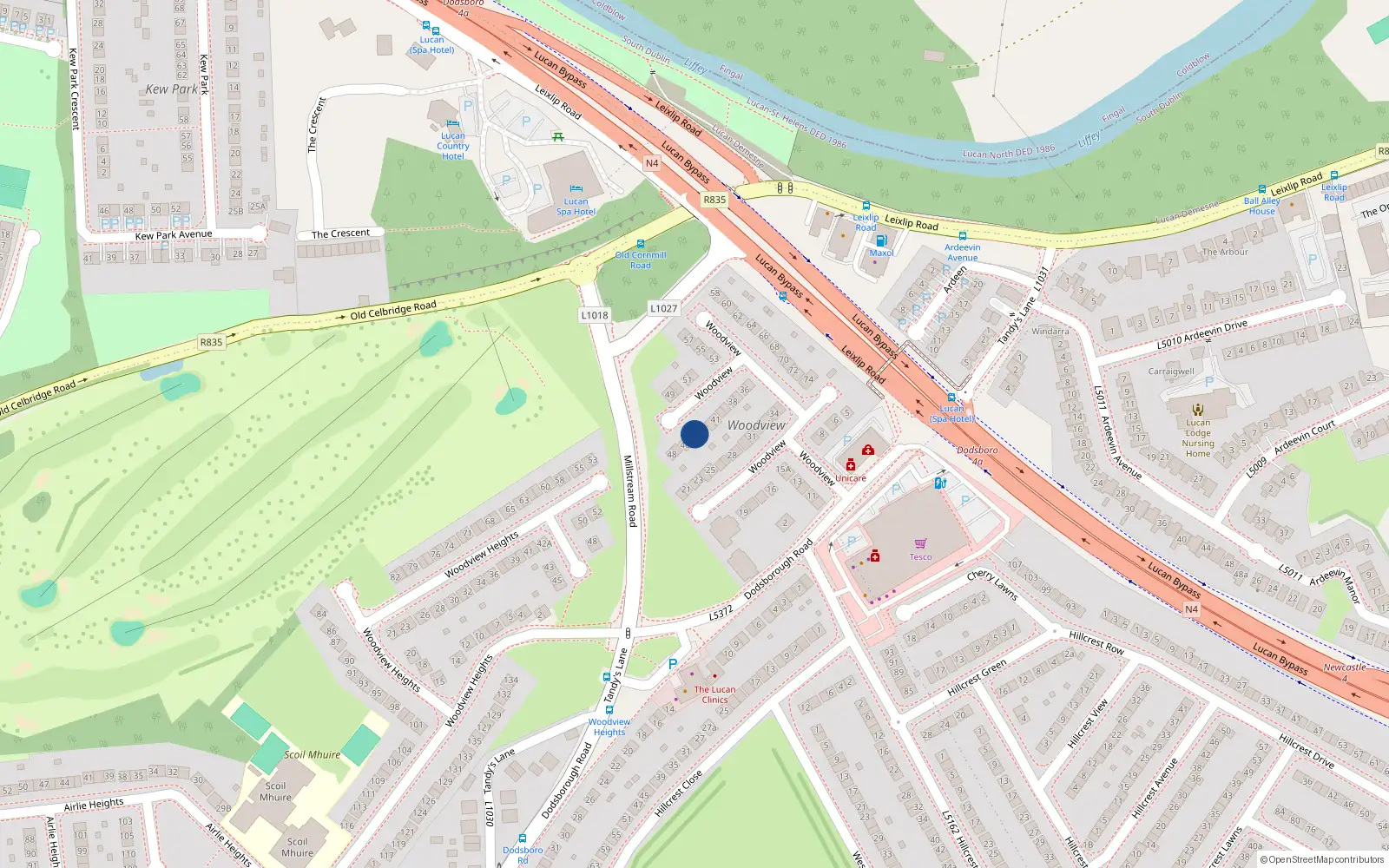 Overhead map showing the location of 44 Woodview, Lucan, Dublin