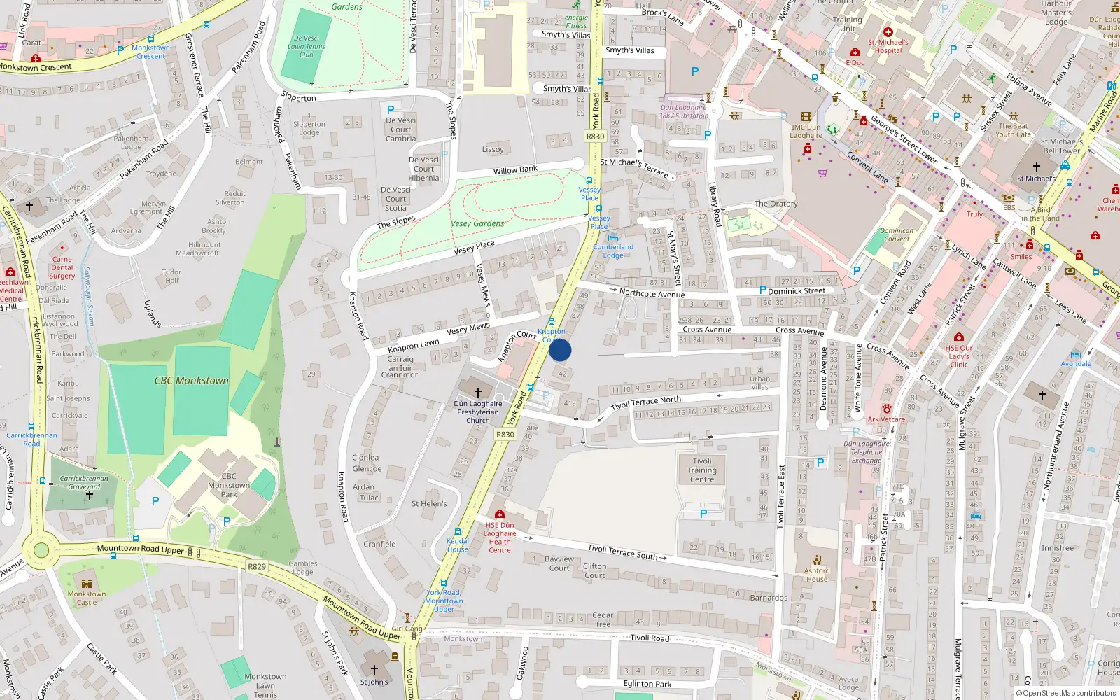 Overhead map showing the location of 44 York Road, Dun Laoghaire, Dublin