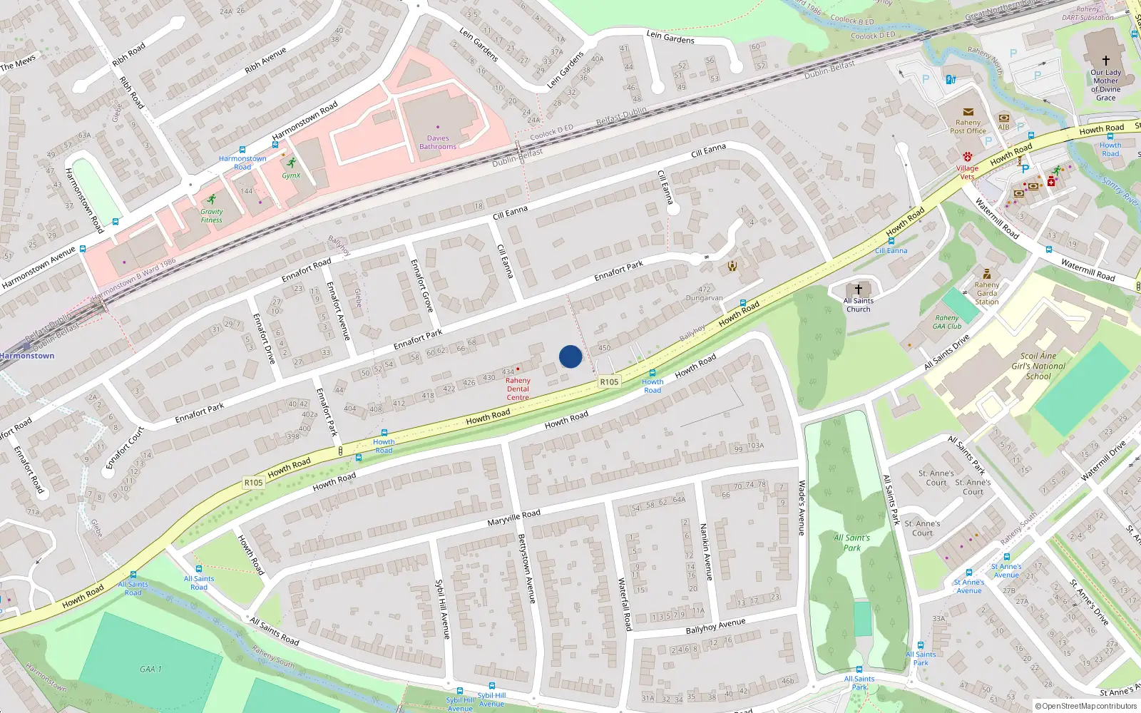 Overhead map showing the location of 444 Howth Road, Raheny, Dublin 5