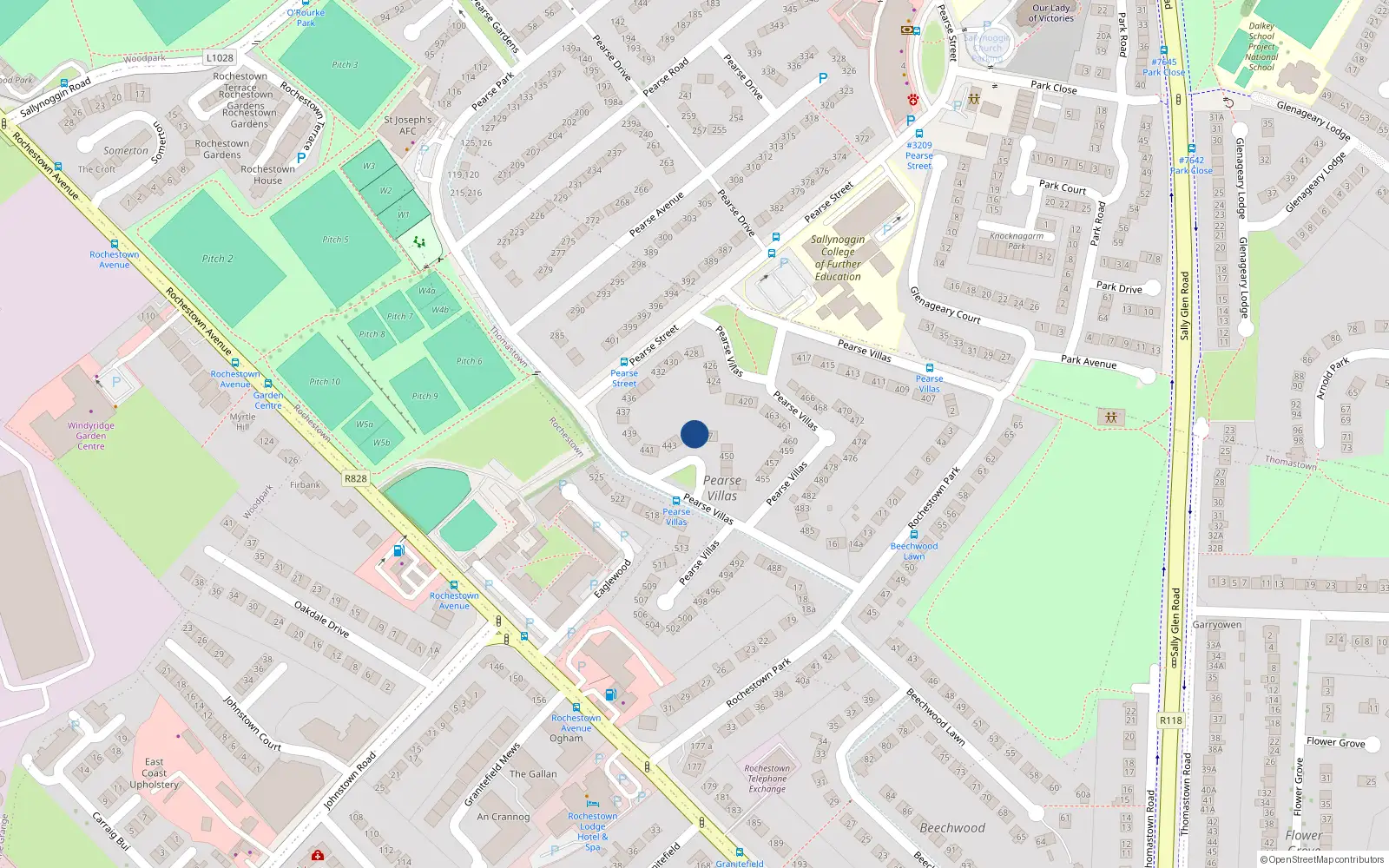 Overhead map showing the location of 446 Pearse Villas, Dublin