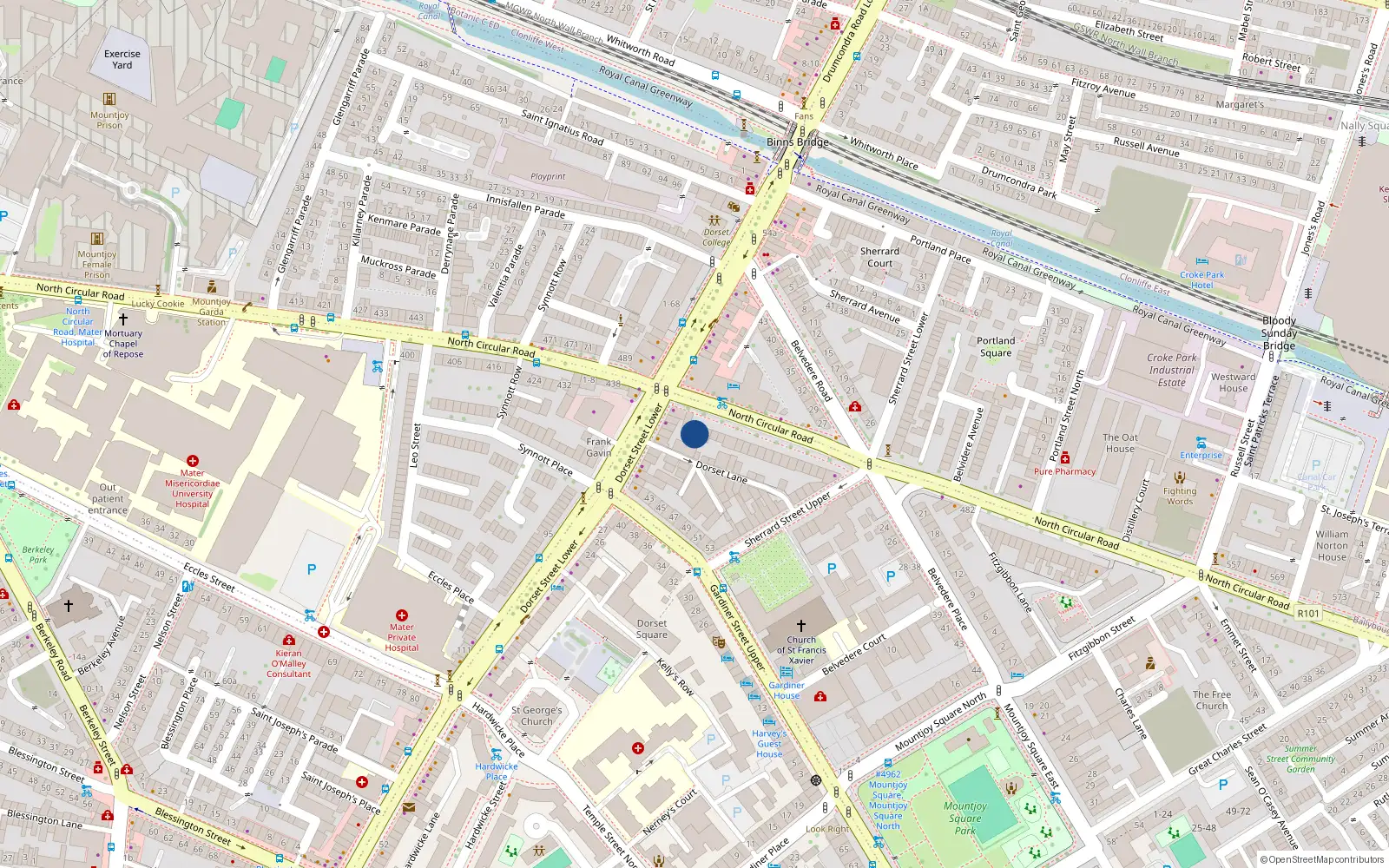 Overhead map showing the location of 448 North Circular Road, Phibsboro, Dublin 7