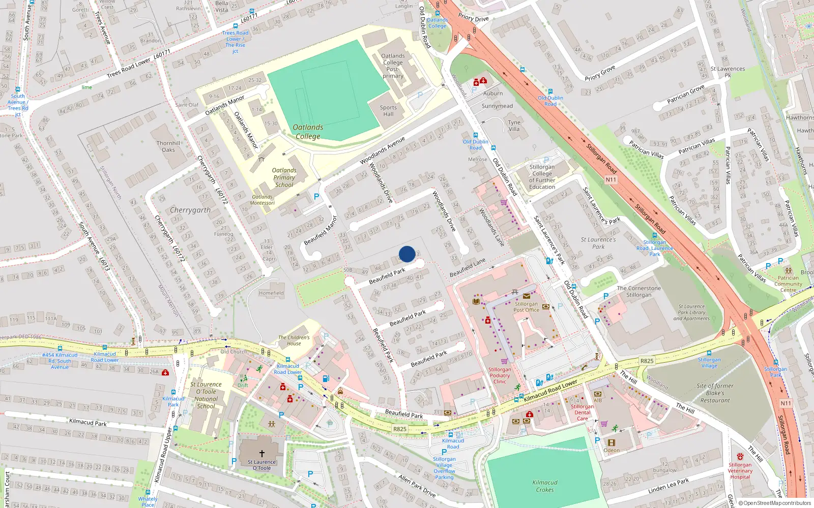 Overhead map showing the location of 44A Beaufield Park, Dublin