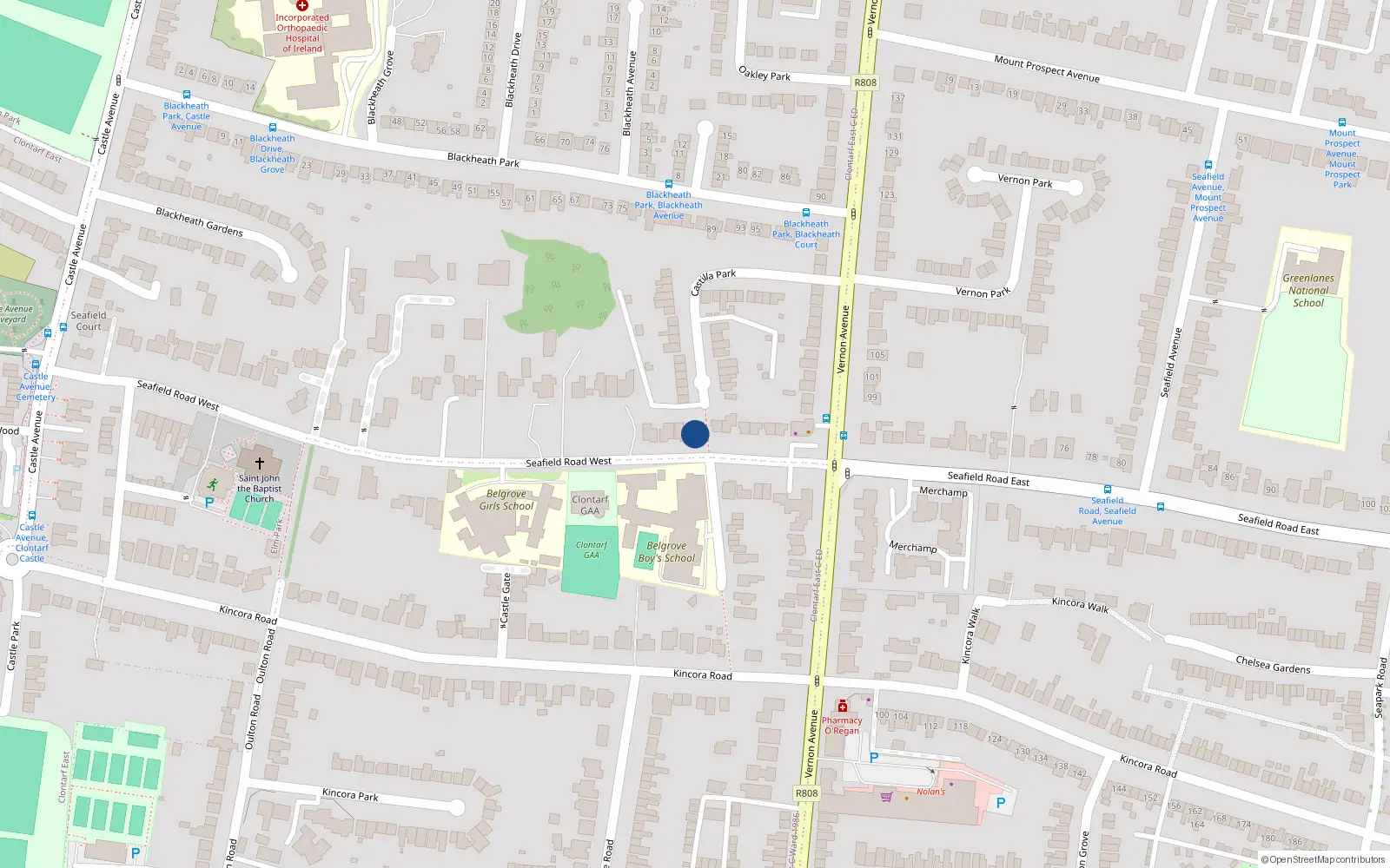 Overhead map showing the location of 44A Seafield Avenue West, Clontarf, Dublin