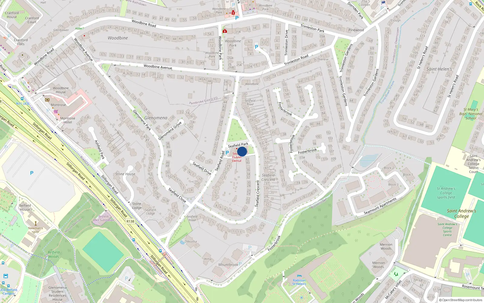 Overhead map showing the location of 44A Seafield Crescent, Blackrock