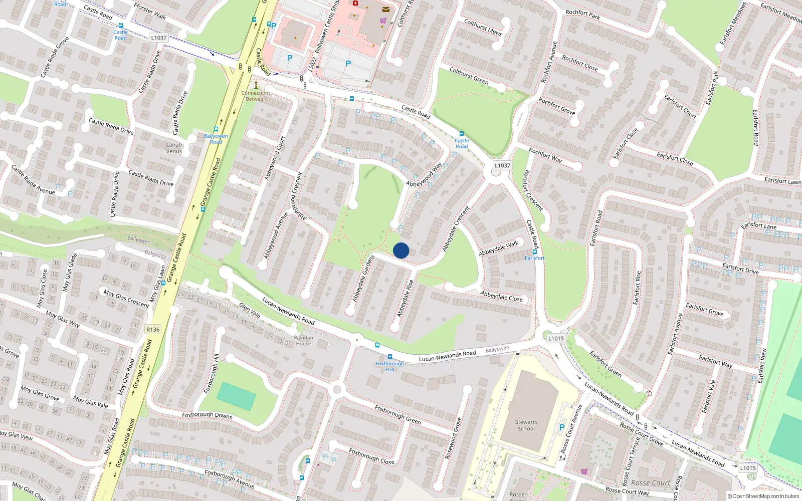 Overhead map showing the location of 45 Abbeydale Crescent, Lucan