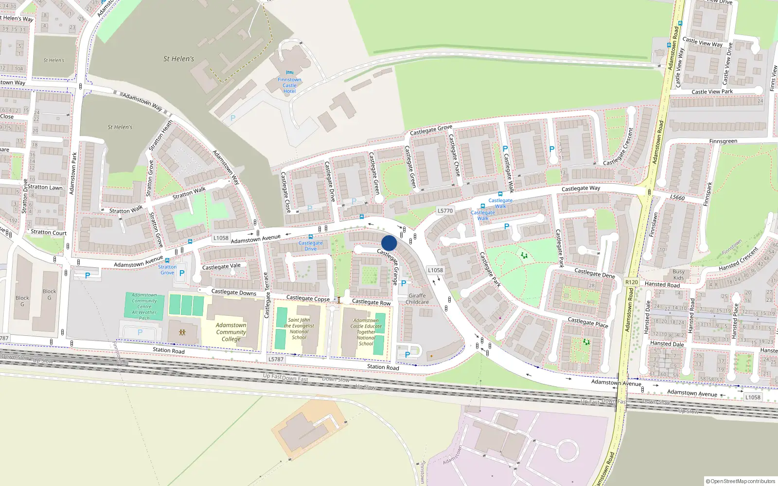 Overhead map showing the location of 45 Adamstown Avenue, Adamstown, Lucan