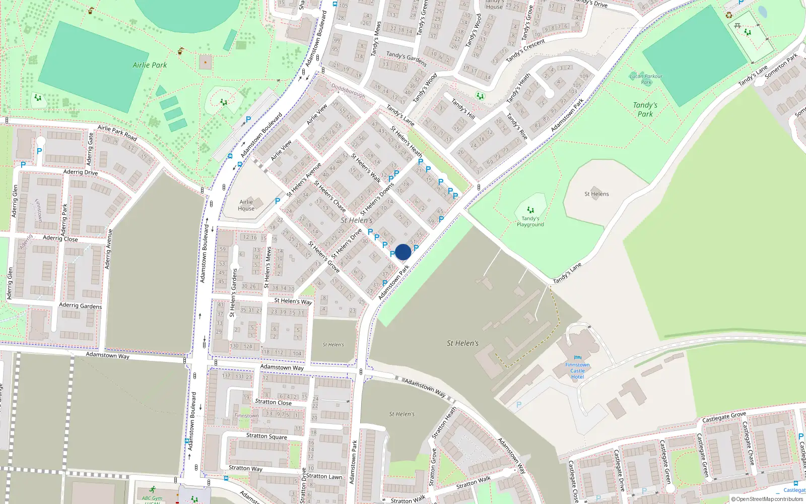Overhead map showing the location of 45 Adamstown Park, Lucan