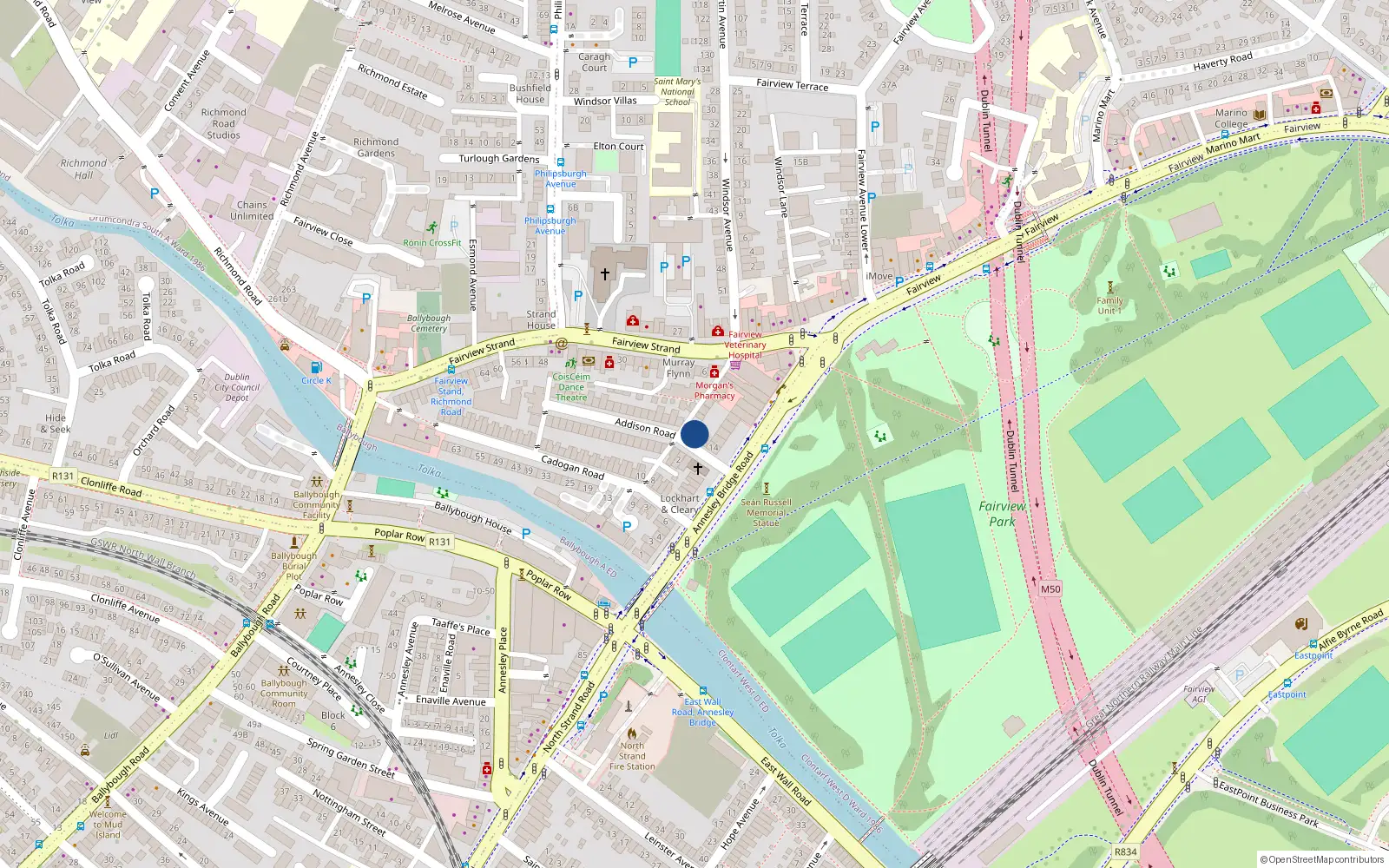 Overhead map showing the location of 45 Addison Road (pre 63' Investment), Fairview, Dublin 3, D03 Et10