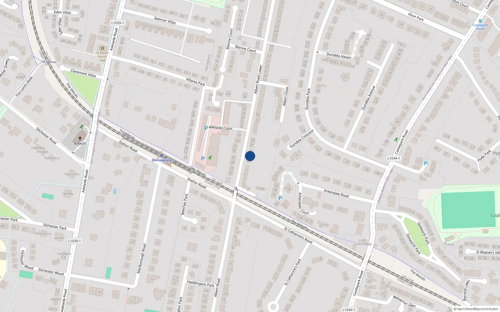 Overhead map showing the location of 45 Albert Road, Sandycove, Co Dublin