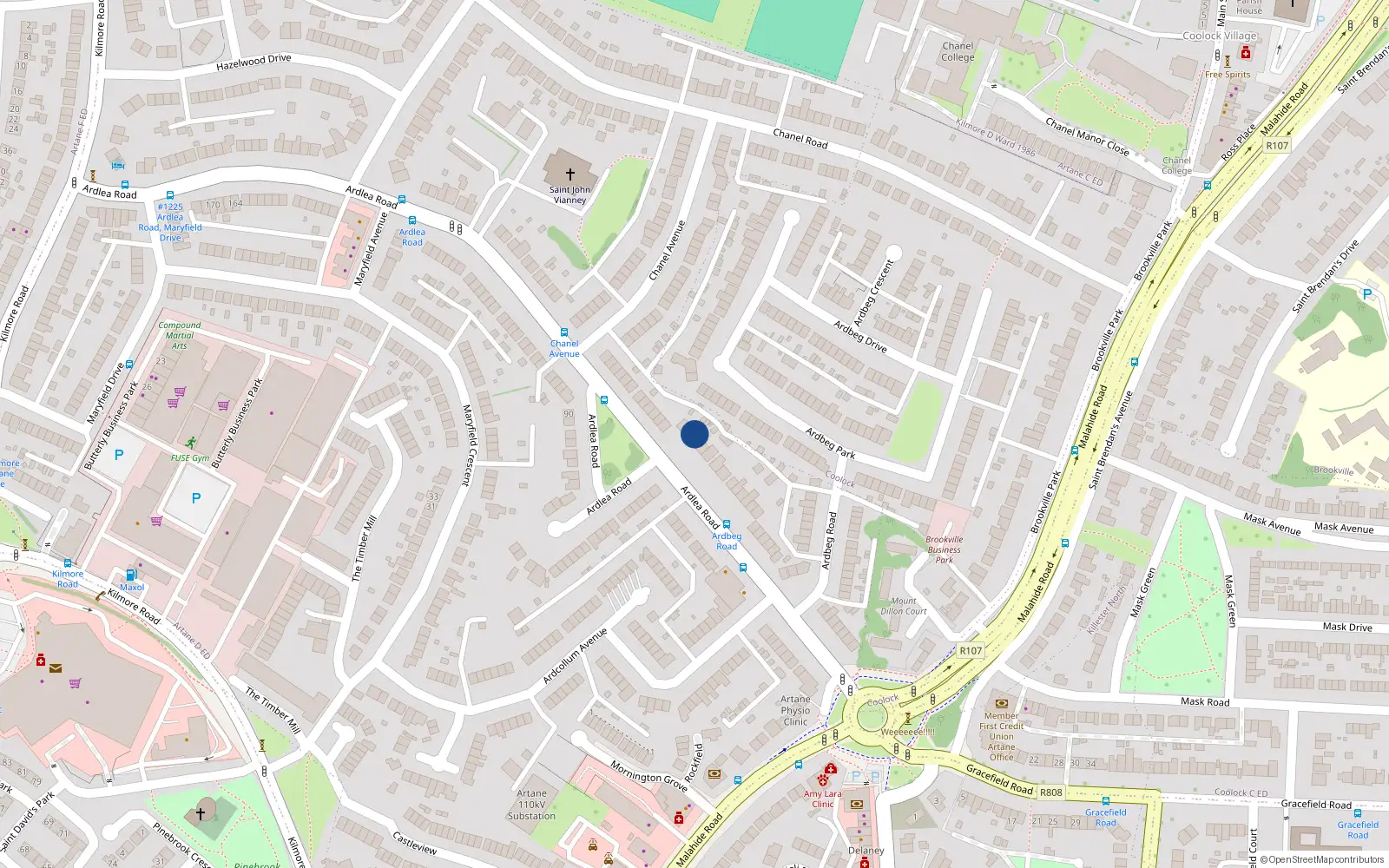 Overhead map showing the location of 45 Ardlea Road, Dublin 5