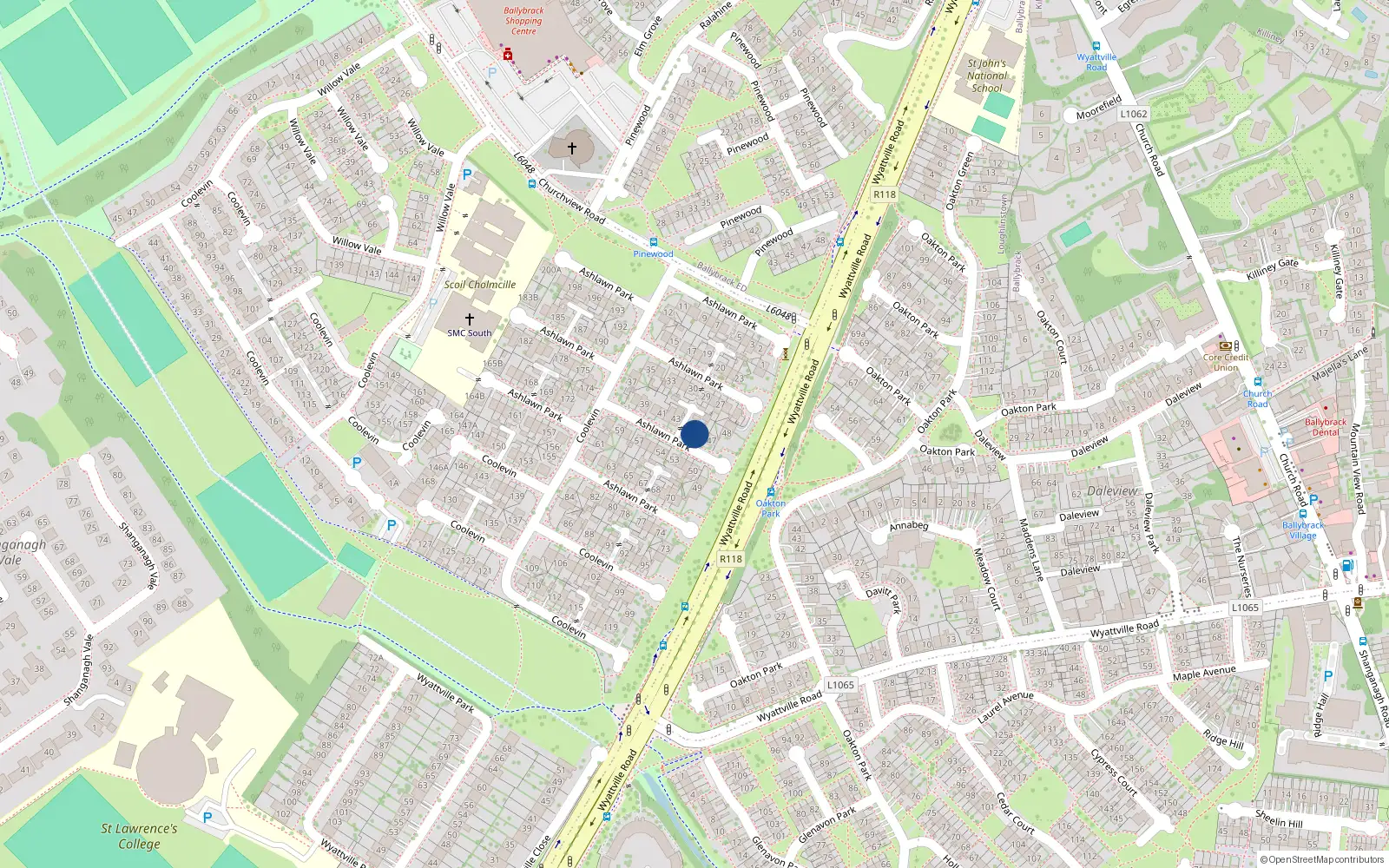 Overhead map showing the location of 45 Ashlawn Park, Dublin