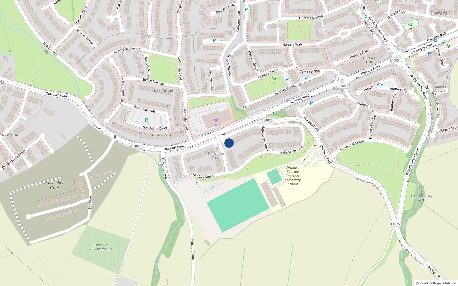 Overhead map showing the location of 45 Ballycullen Green, Dublin 24