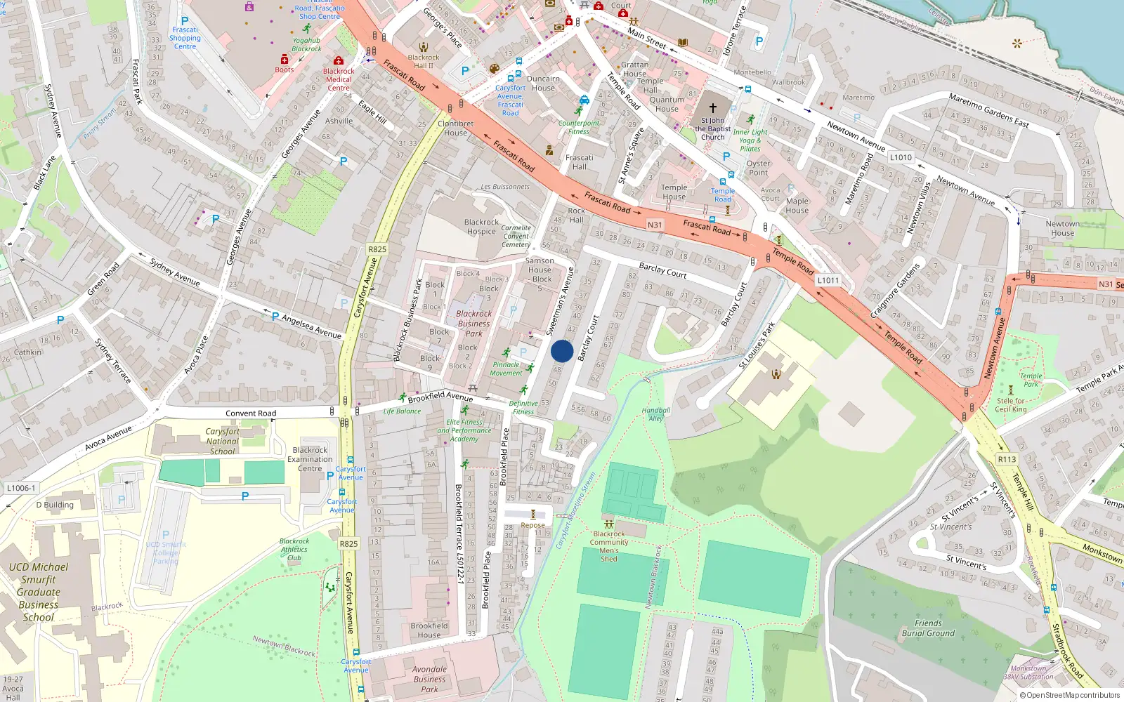 Overhead map showing the location of 45 Barclay Court, Blackrock, Dublin