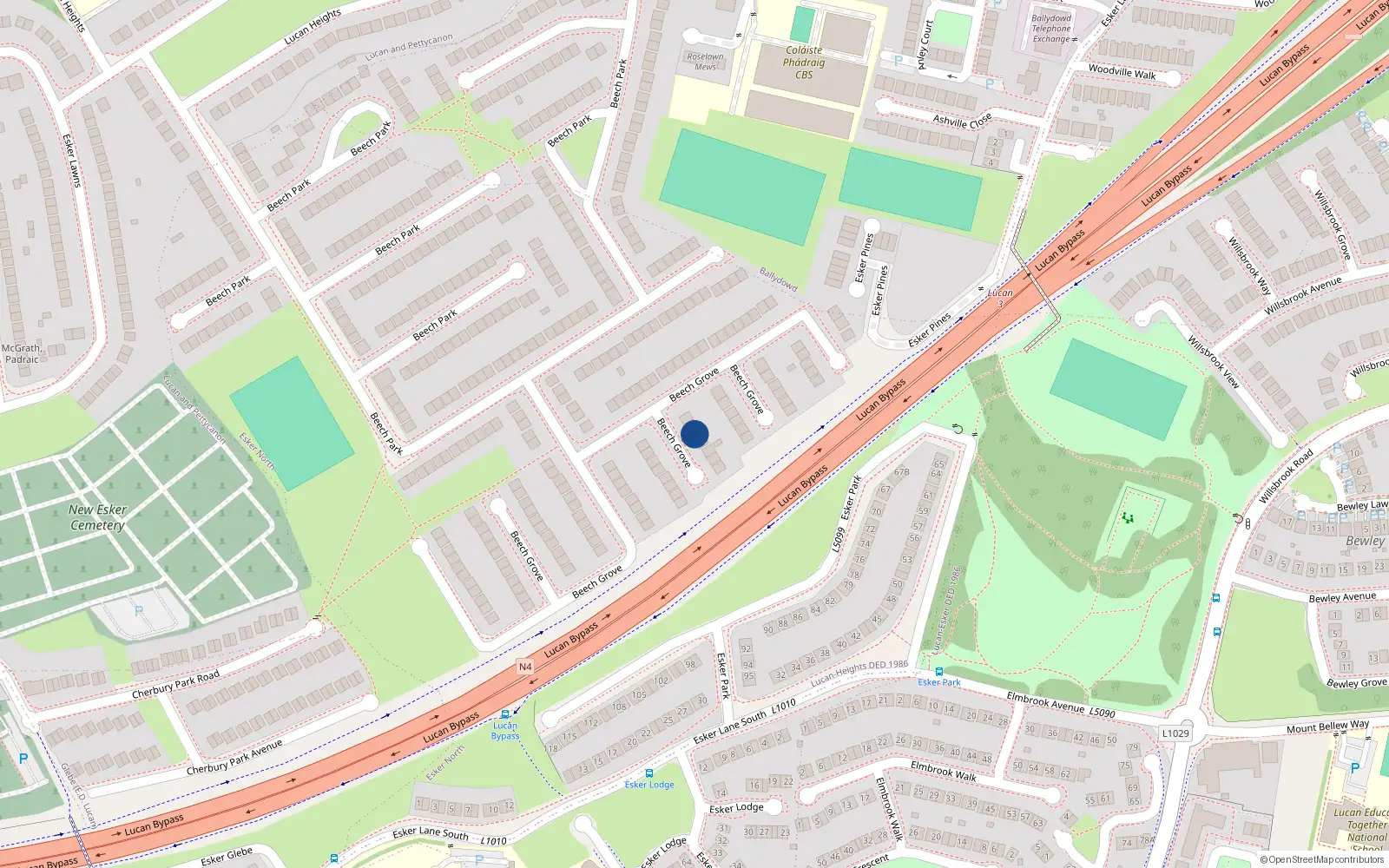 Overhead map showing the location of 45 Beech Grove, Lucan