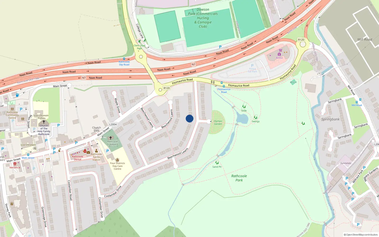 Overhead map showing the location of 45 Beechwood Lawns, Rathcoole