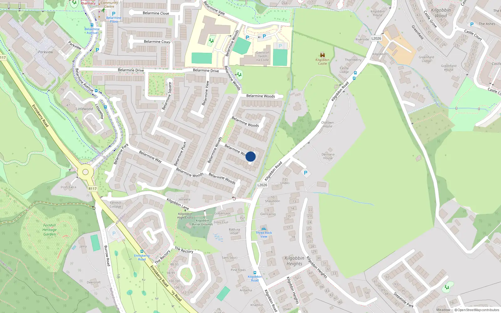 Overhead map showing the location of 45 Belarmine Grove, Stepaside