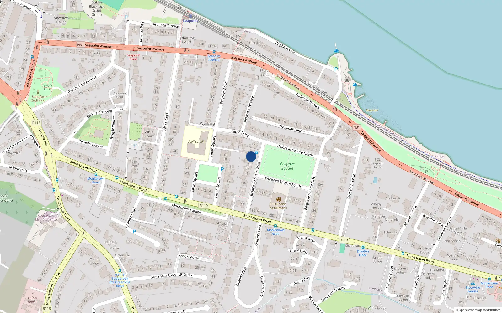 Overhead map showing the location of 45 Belgrave Square West, Blackrock
