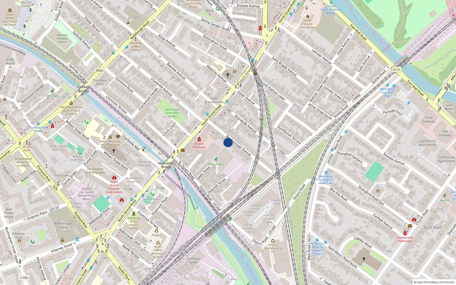 Overhead map showing the location of 45 Bessborough Avenue, North Strand, Dublin 3