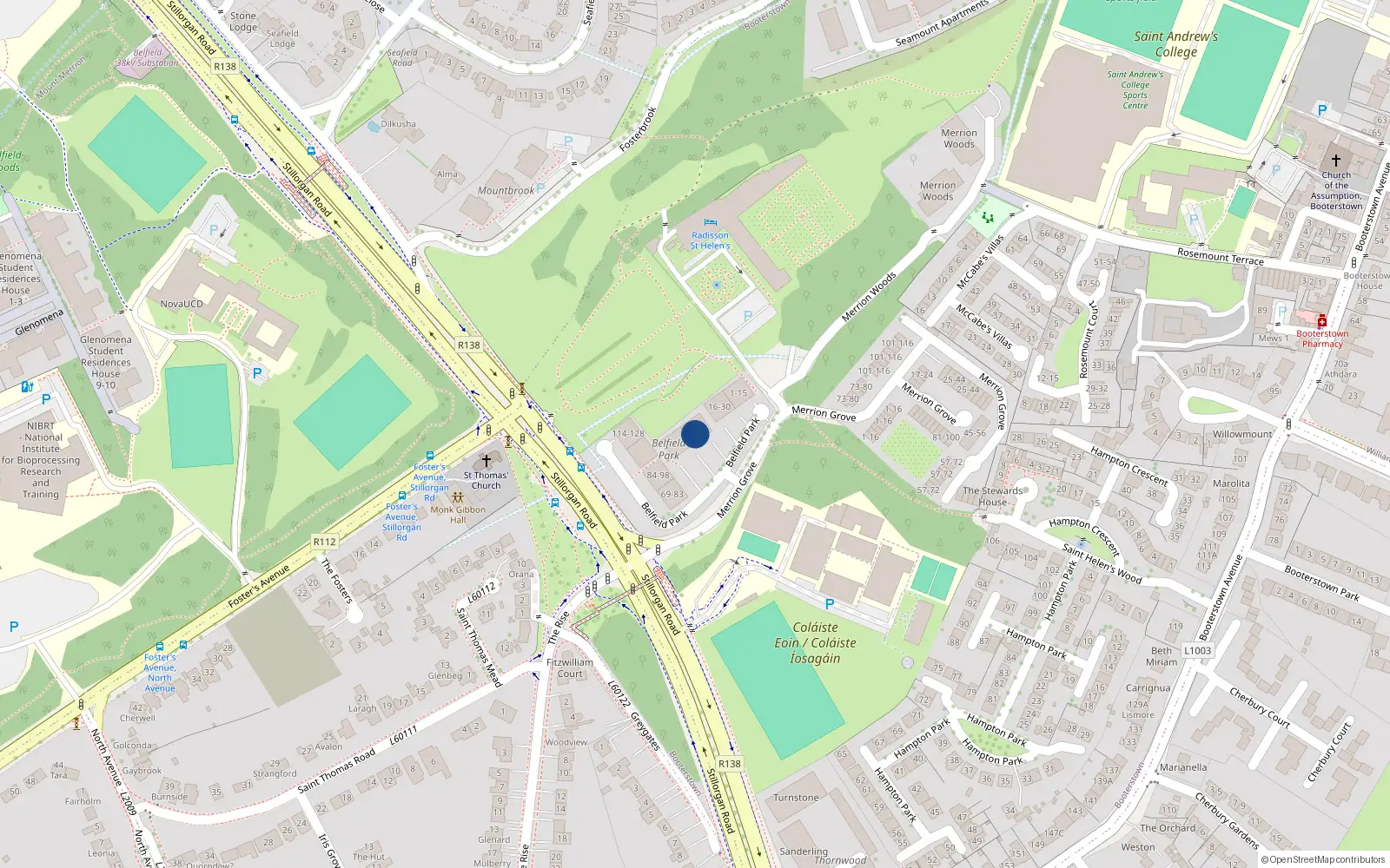 Overhead map showing the location of 45 Block Two, Belfield Park, Stillorgan