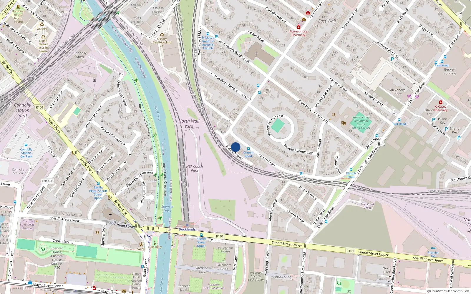 Overhead map showing the location of 45 Blythe Avenue, Dublin 3