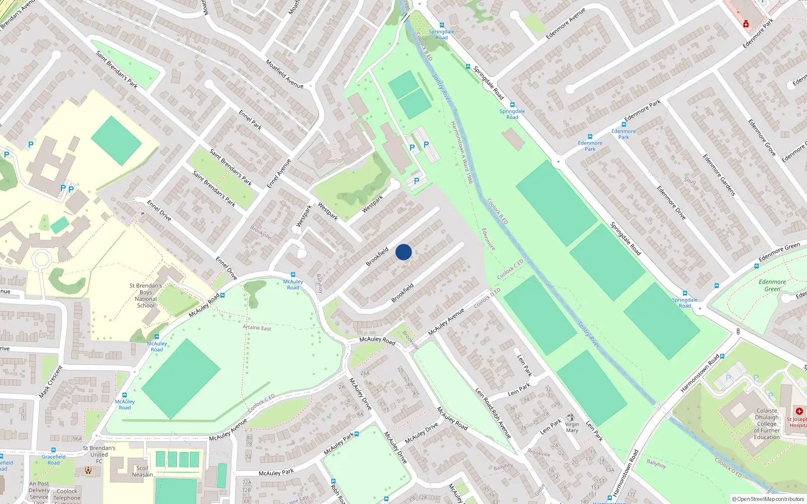 Overhead map showing the location of 45 Brookfield Estate, Artane, Dublin 5